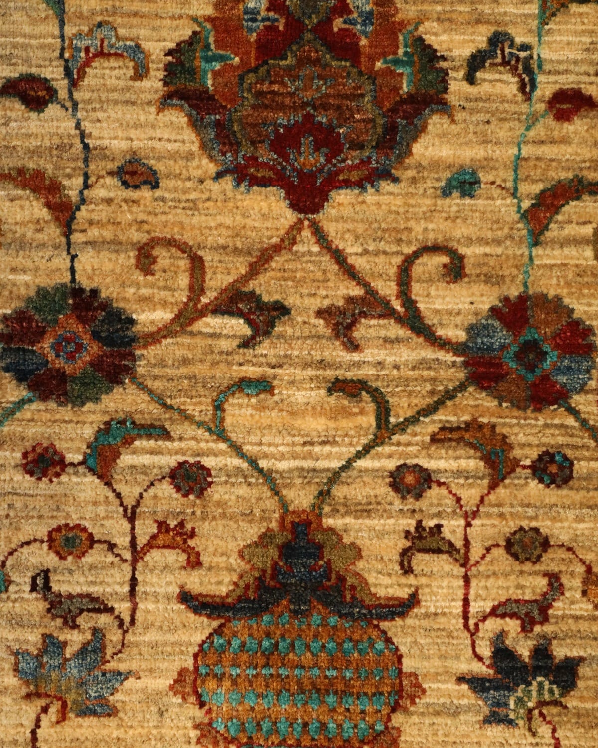Afghan Sultani Hand-Knotted Wool Rug – Beige Floral Traditional Afghan Carpet