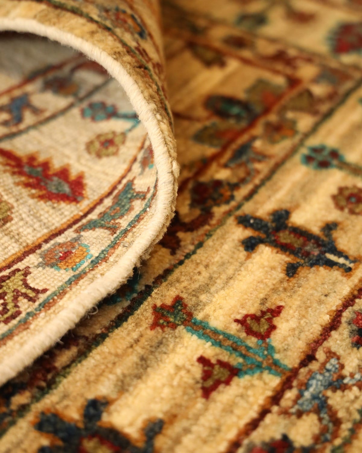 Afghan Sultani Hand-Knotted Wool Rug – Beige Floral Traditional Afghan Carpet