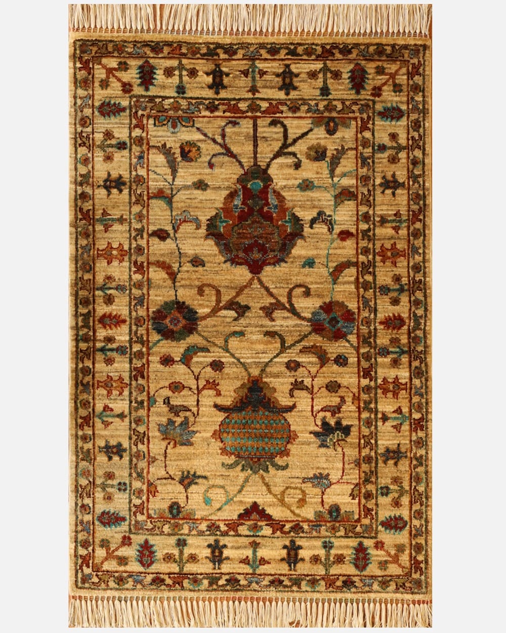 Afghan Sultani Hand-Knotted Wool Rug – Beige Floral Traditional Afghan Carpet