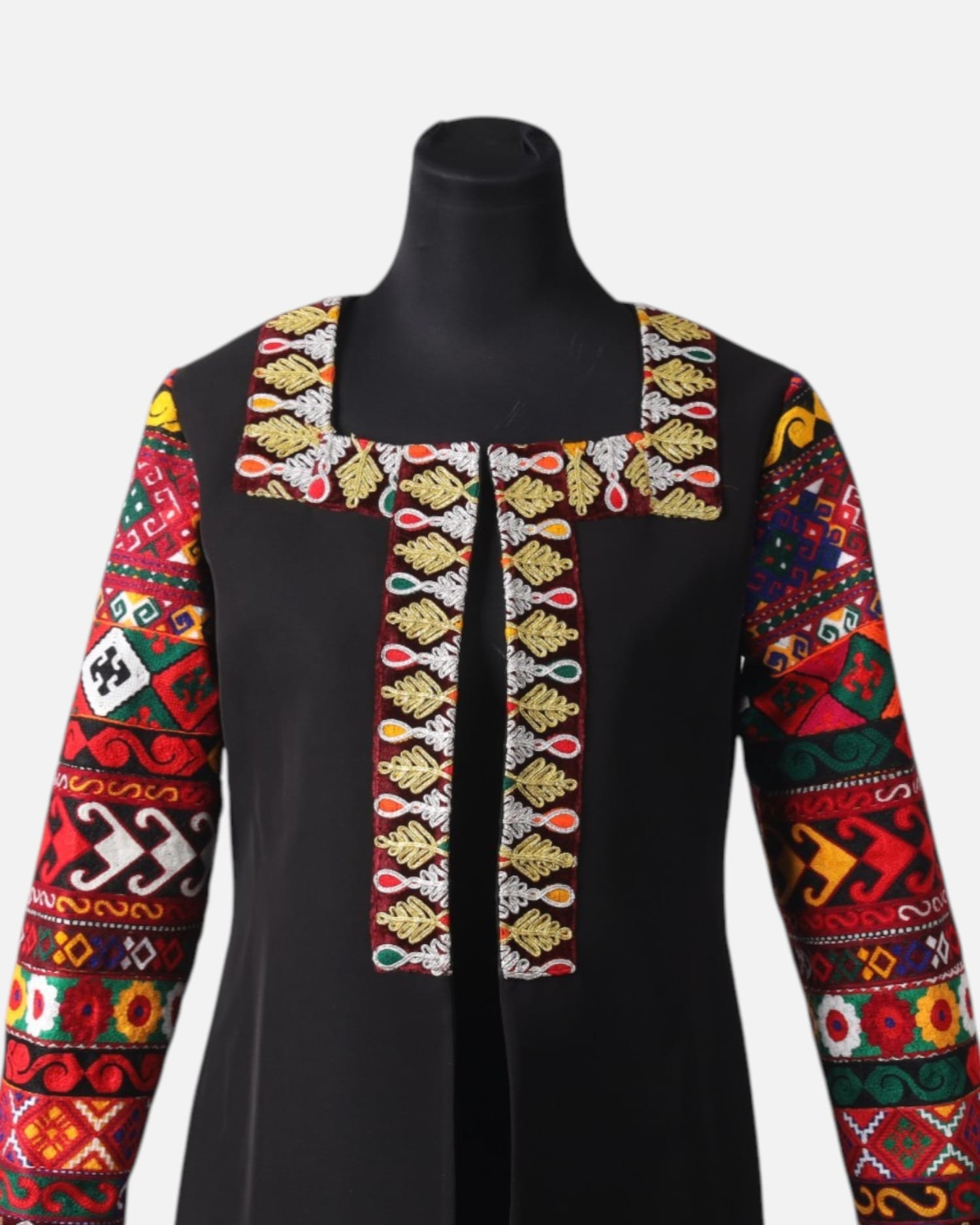 Black Chapan Coat, Hand Embroidered, Customizable Size, Unique Handcrafted Outerwear
