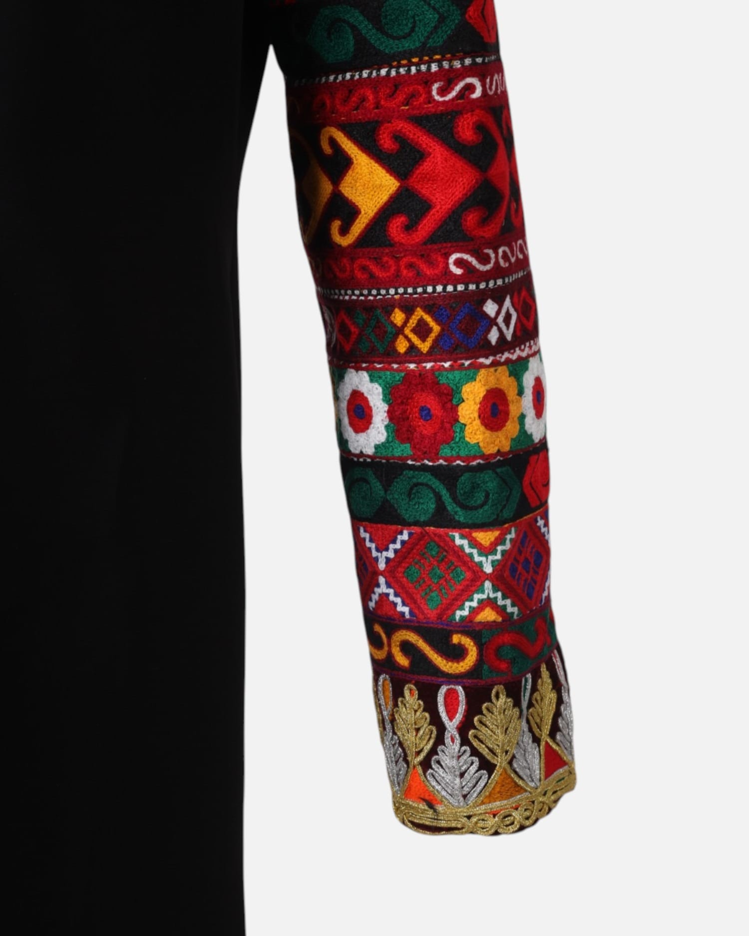 Black Chapan Coat, Hand Embroidered, Customizable Size, Unique Handcrafted Outerwear