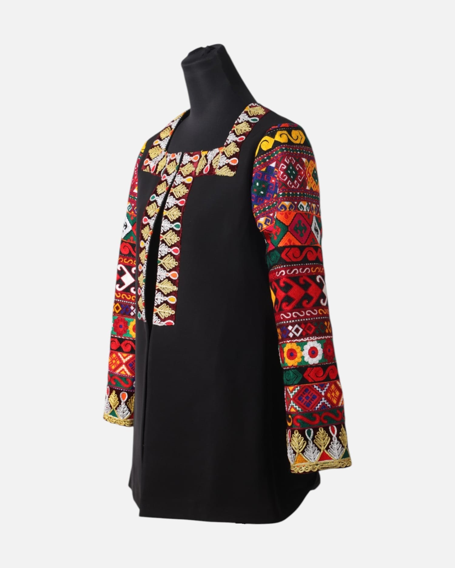 Black Chapan Coat, Hand Embroidered, Customizable Size, Unique Handcrafted Outerwear