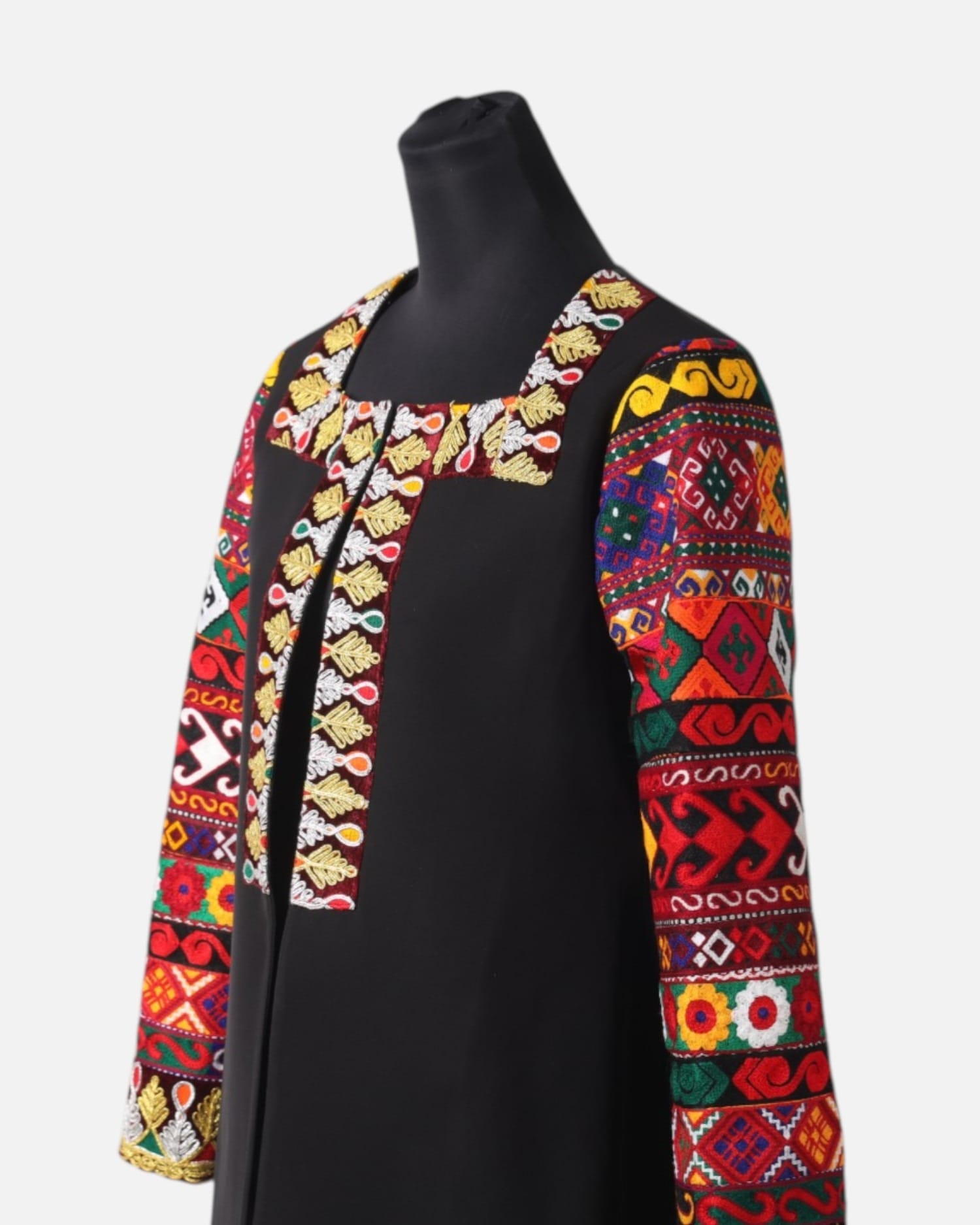 Black Chapan Coat, Hand Embroidered, Customizable Size, Unique Handcrafted Outerwear