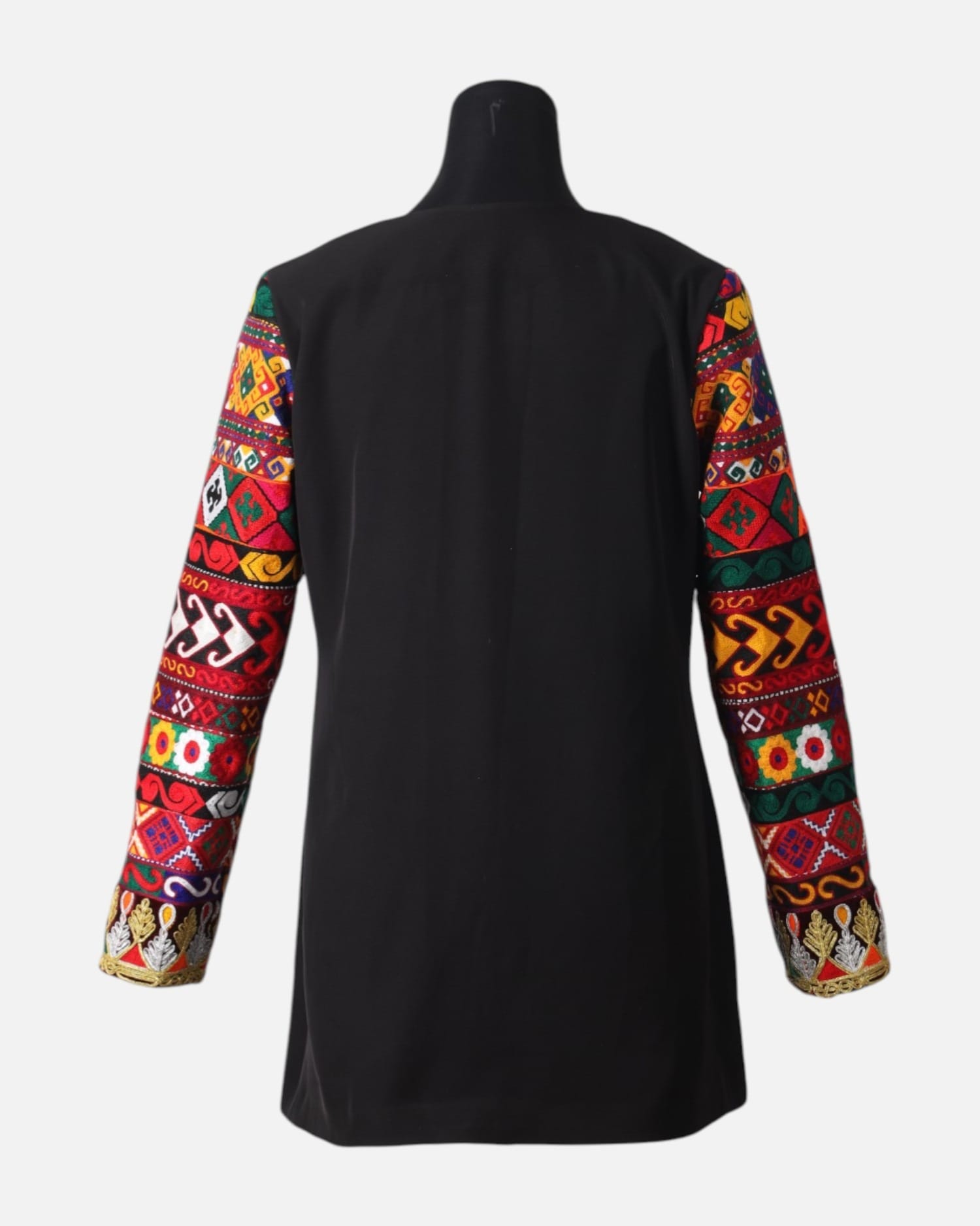 Black Chapan Coat, Hand Embroidered, Customizable Size, Unique Handcrafted Outerwear