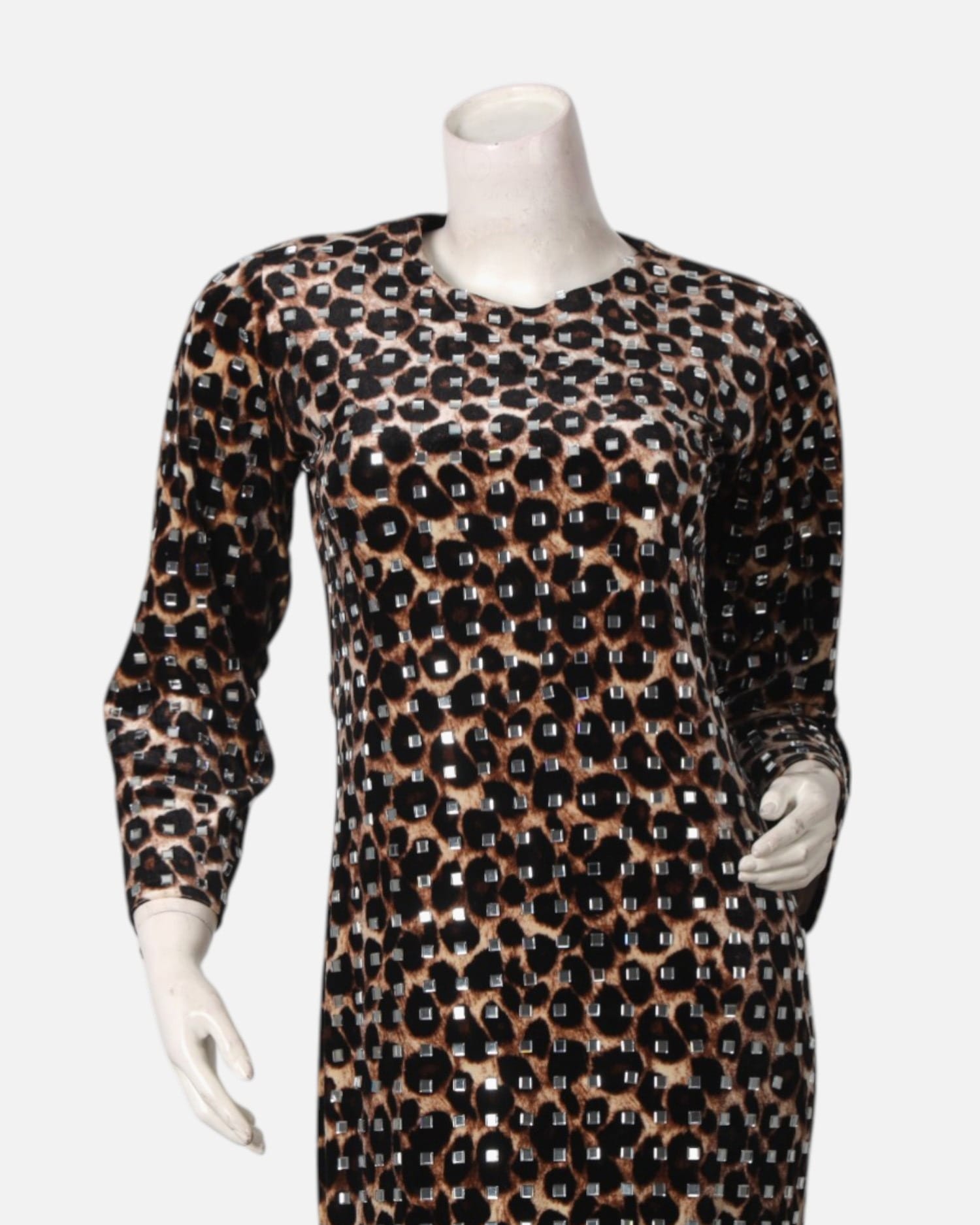 Leopard Velvet Dress with Embroidery, Long Party Dress, Elegant Leopard Print Gown