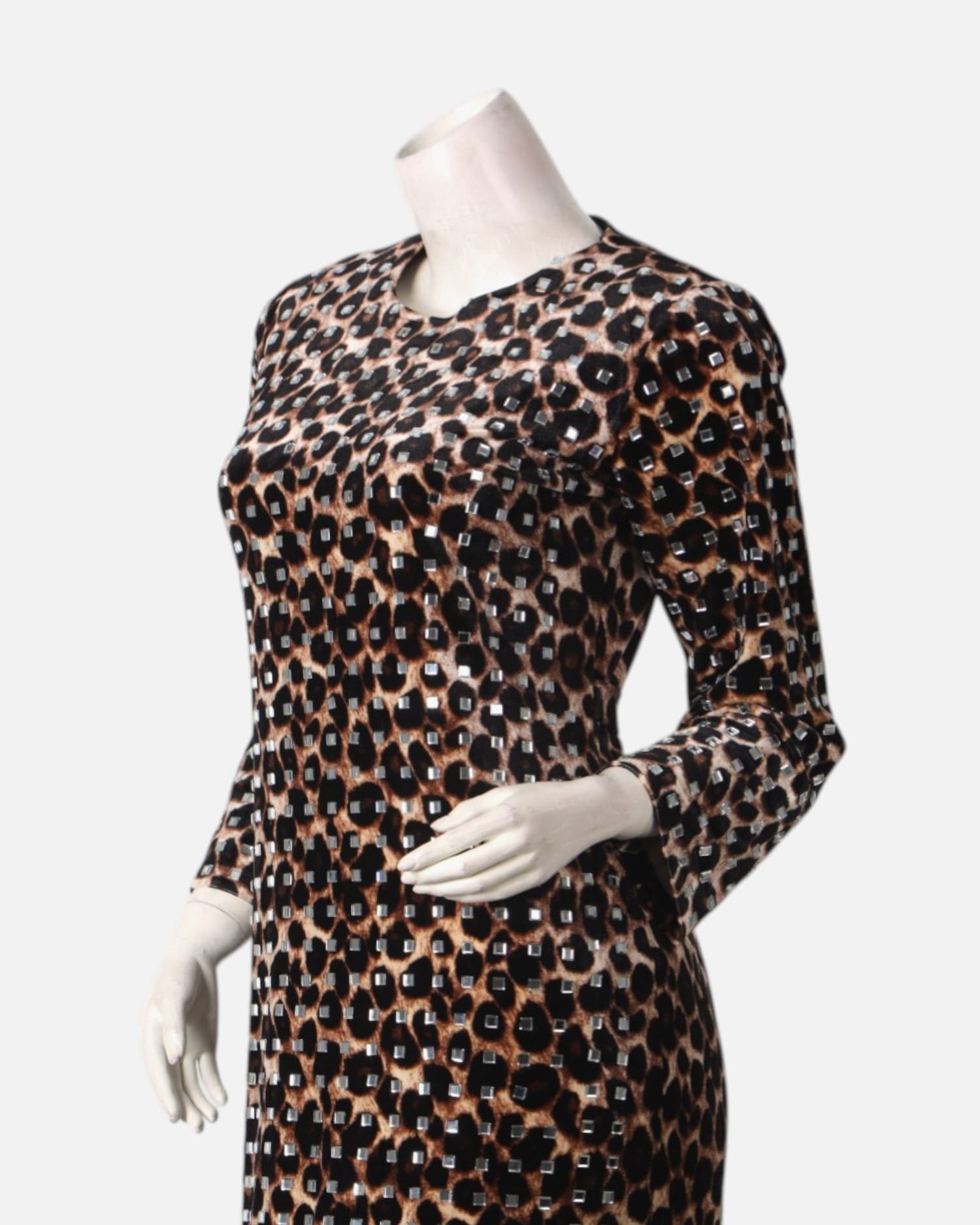 Leopard Velvet Dress with Embroidery, Long Party Dress, Elegant Leopard Print Gown