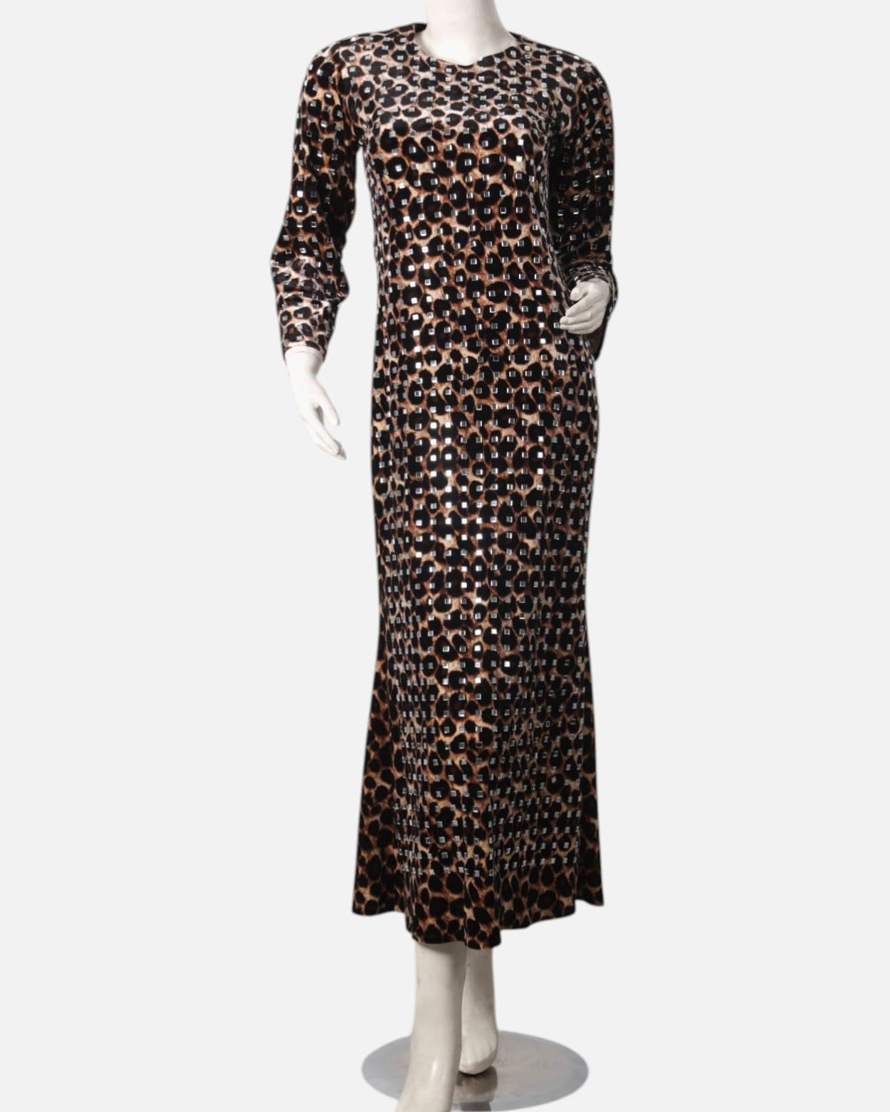 Leopard Velvet Dress with Embroidery, Long Party Dress, Elegant Leopard Print Gown