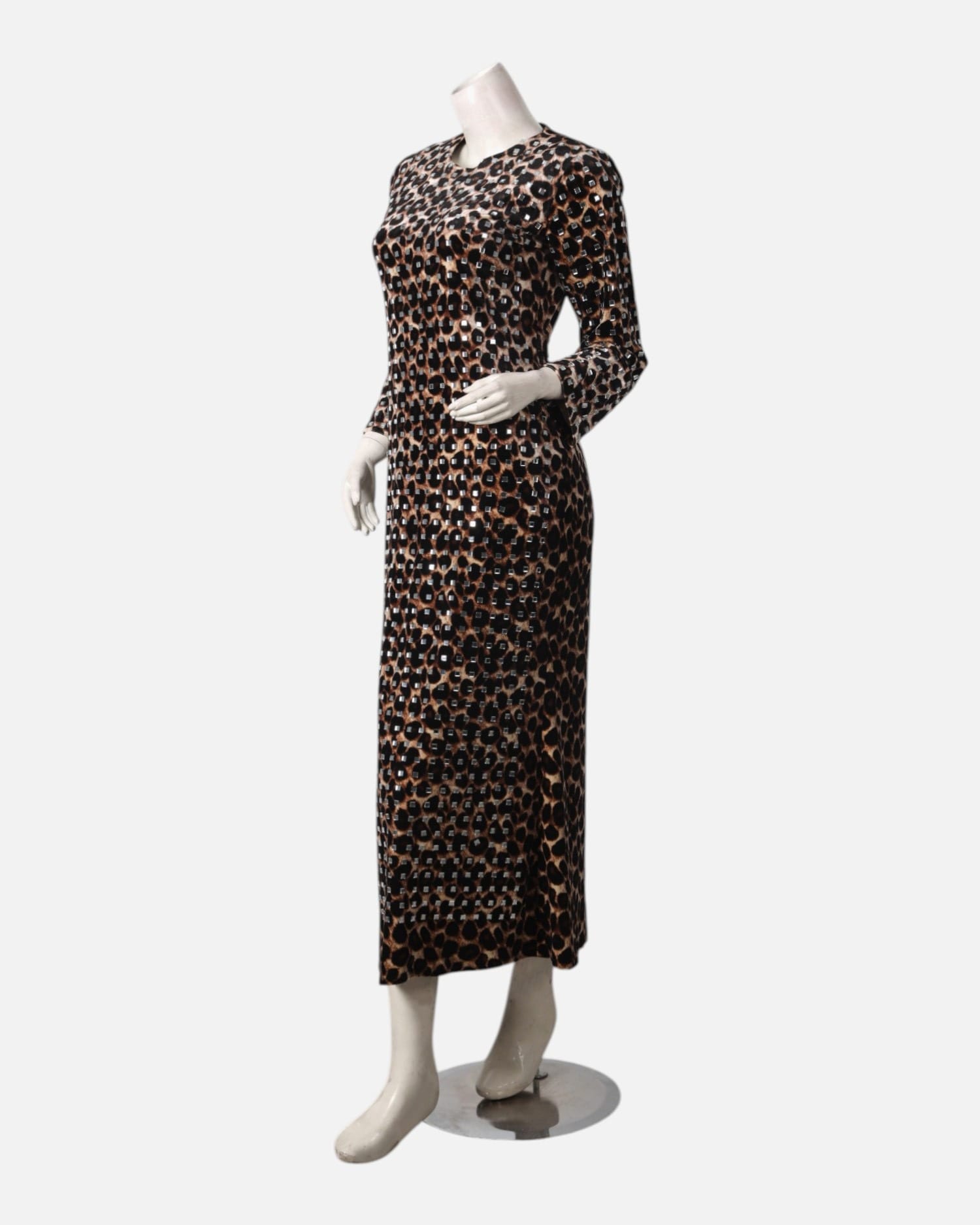 Leopard Velvet Dress with Embroidery, Long Party Dress, Elegant Leopard Print Gown