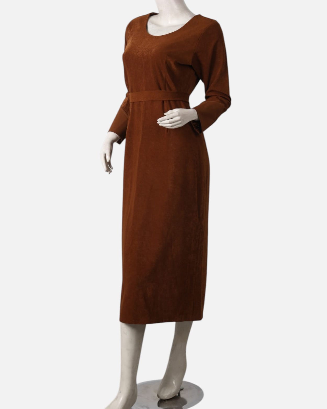 Brown Minimalist Formal Dress  Elegant Long Sleeve Midi Dress, Office Work Dress - Cloth Sizes Women: Medium