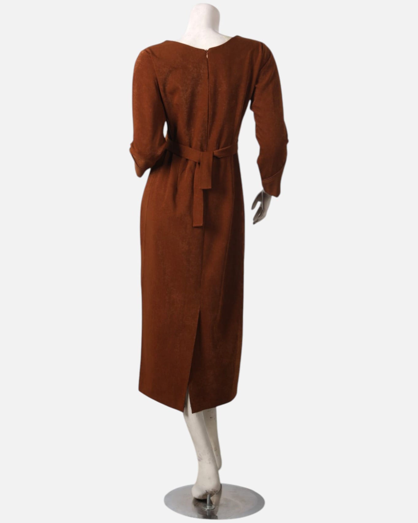 Brown Minimalist Formal Dress  Elegant Long Sleeve Midi Dress, Office Work Dress - Cloth Sizes Women: Medium