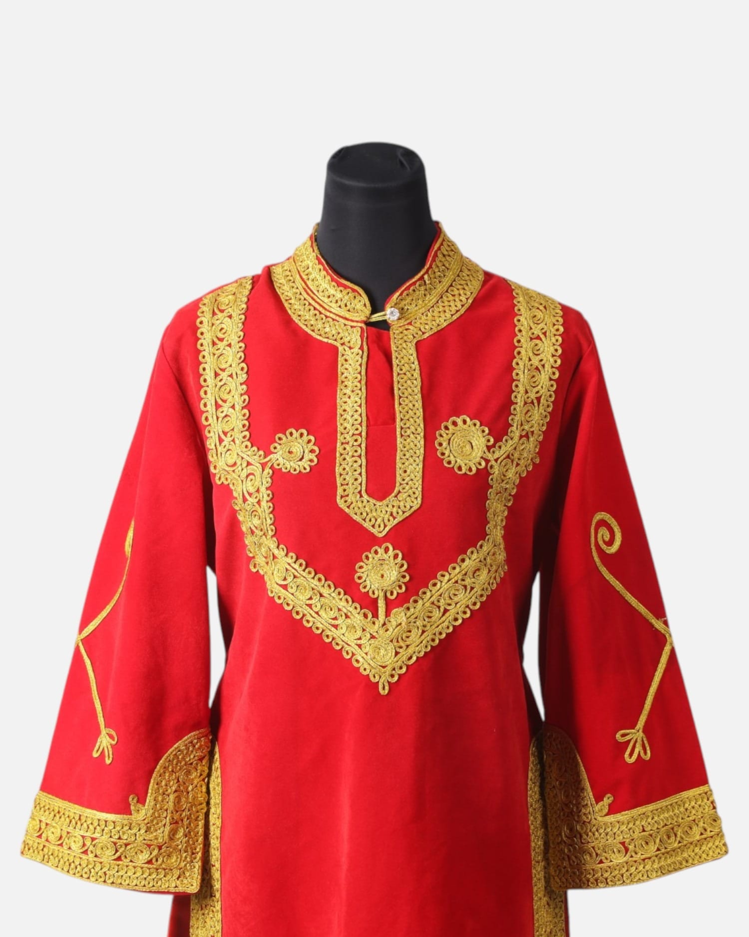 Red Afghan Charma Embroidered Women’s Tunic – Handmade Velvet Traditional Cultural Top for Formal Events