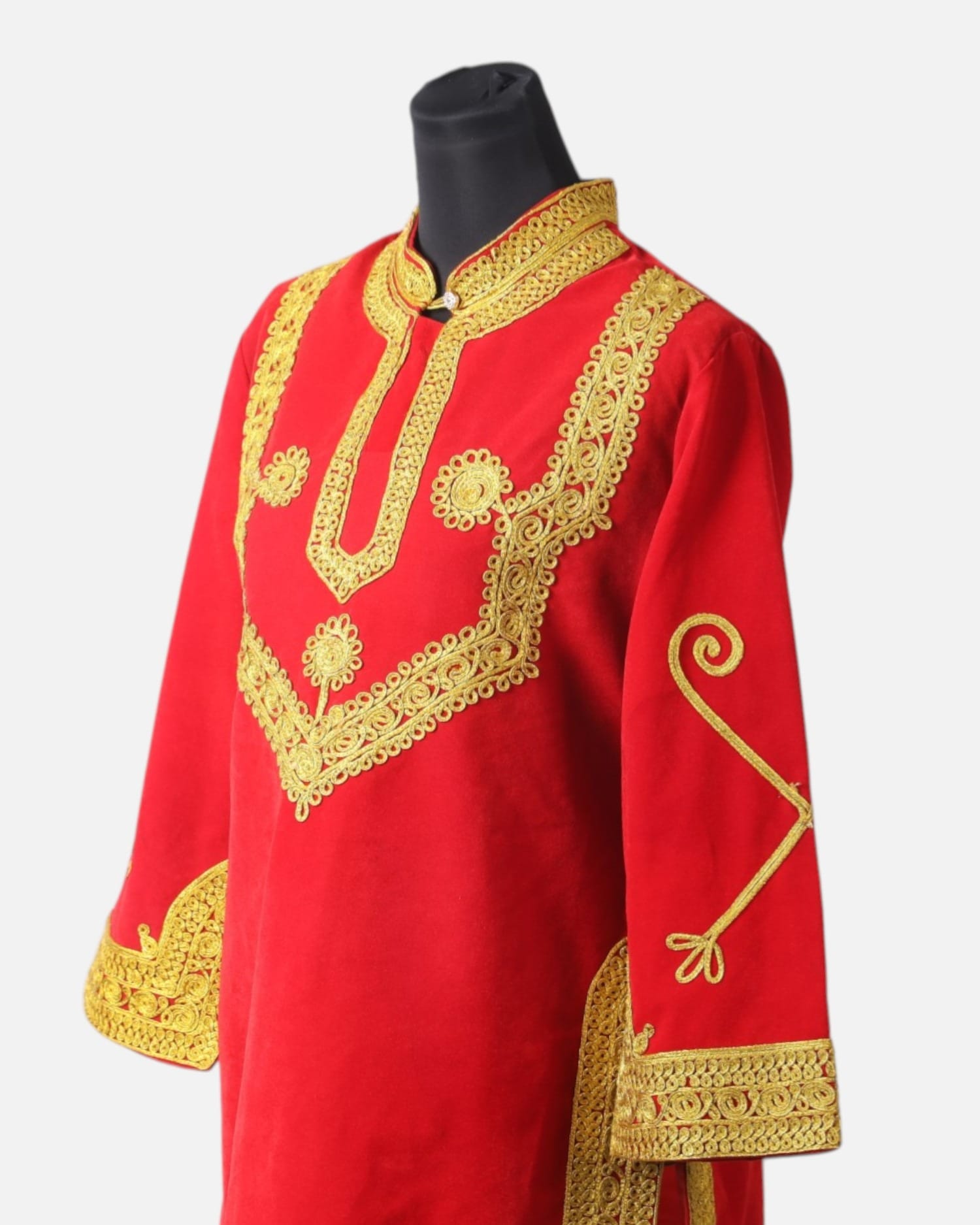 Red Afghan Charma Embroidered Women’s Tunic – Handmade Velvet Traditional Cultural Top for Formal Events