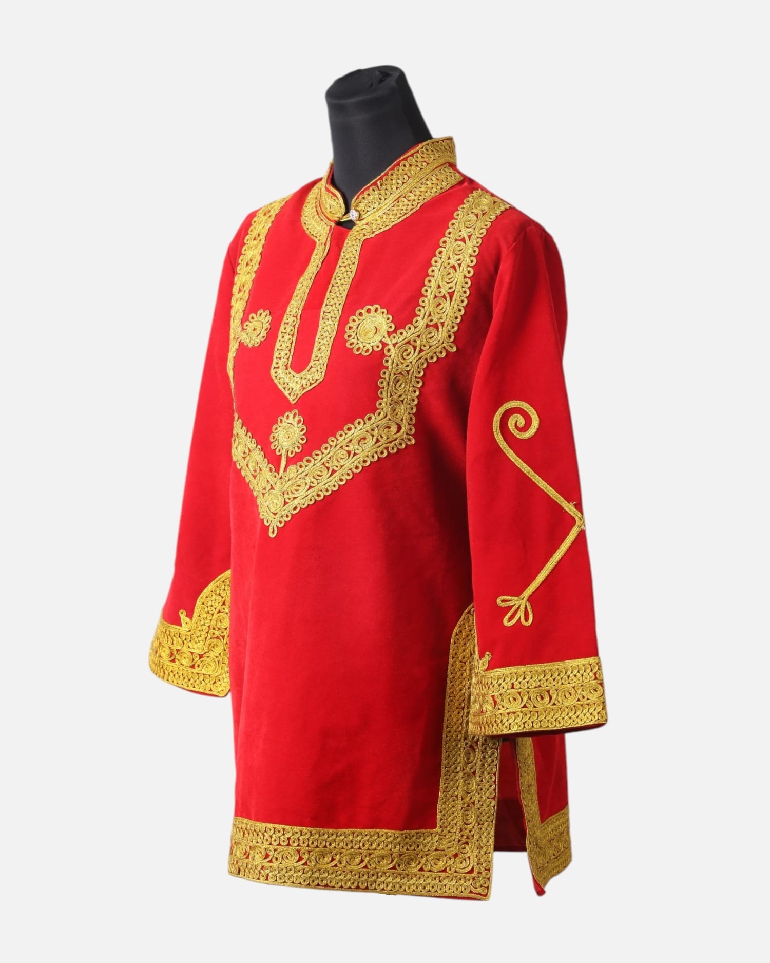 Red Afghan Charma Embroidered Women’s Tunic – Handmade Velvet Traditional Cultural Top for Formal Events