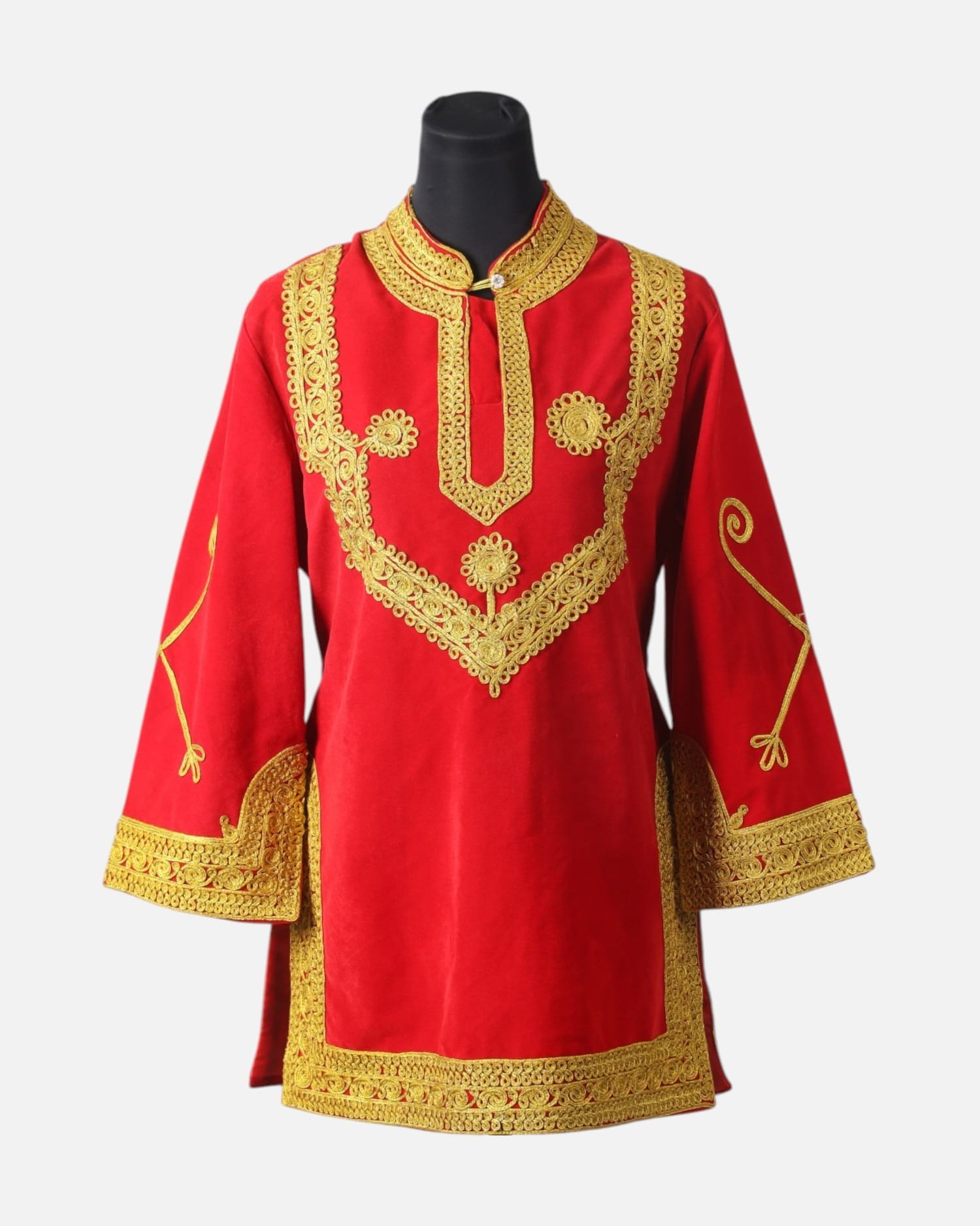 Red Afghan Charma Embroidered Women’s Tunic – Handmade Velvet Traditional Cultural Top for Formal Events