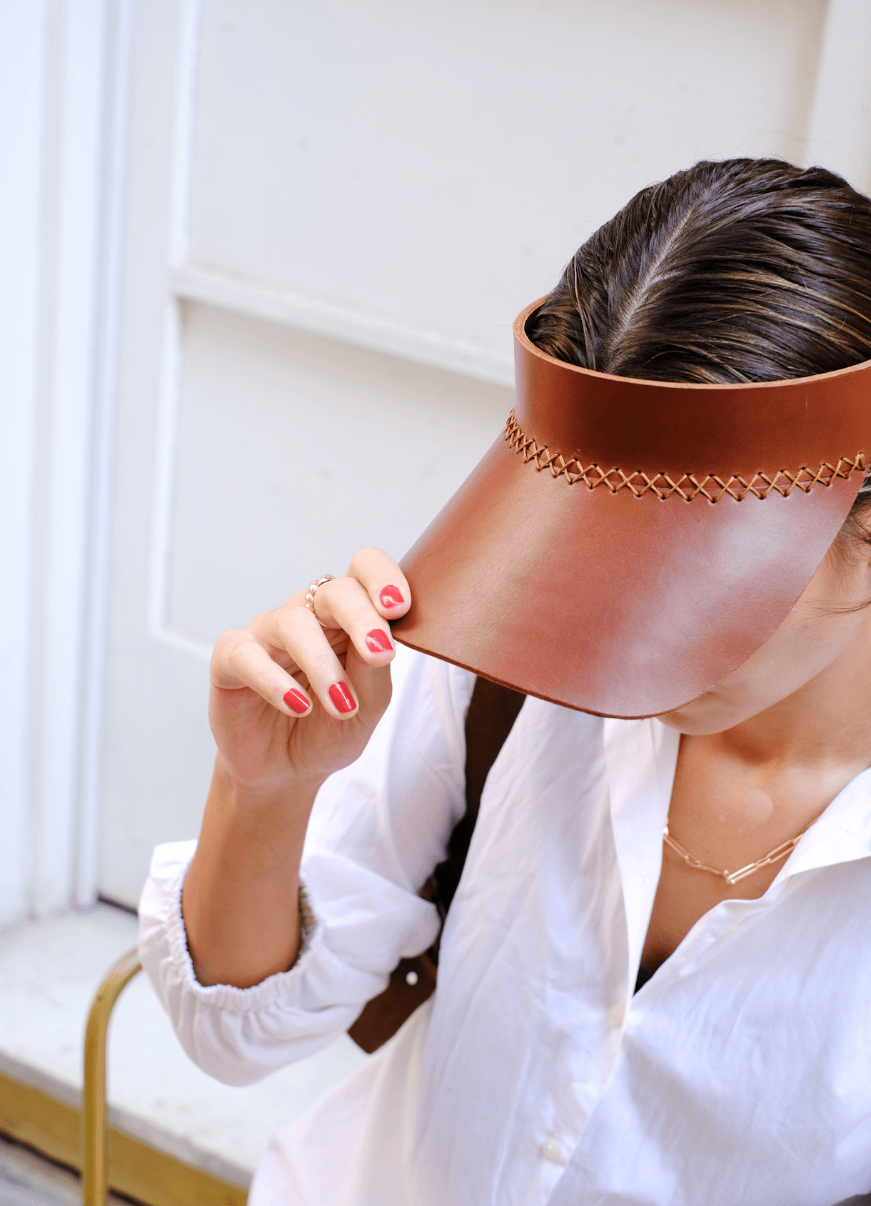 Handmade Brown Leather Sun Visor Cap