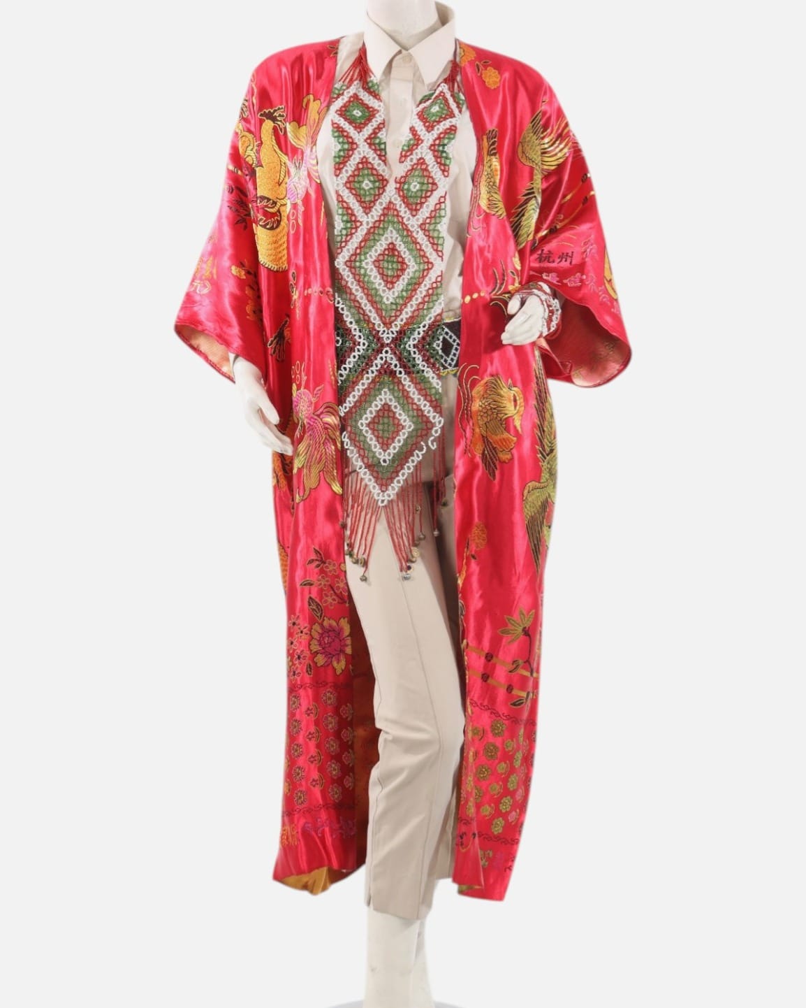 Red Silk Tajik Chapan – Handmade Central Asian Cultural Coat