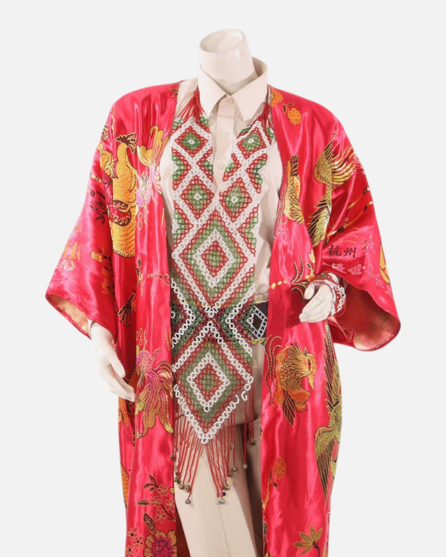 Red Silk Tajik Chapan – Handmade Central Asian Cultural Coat