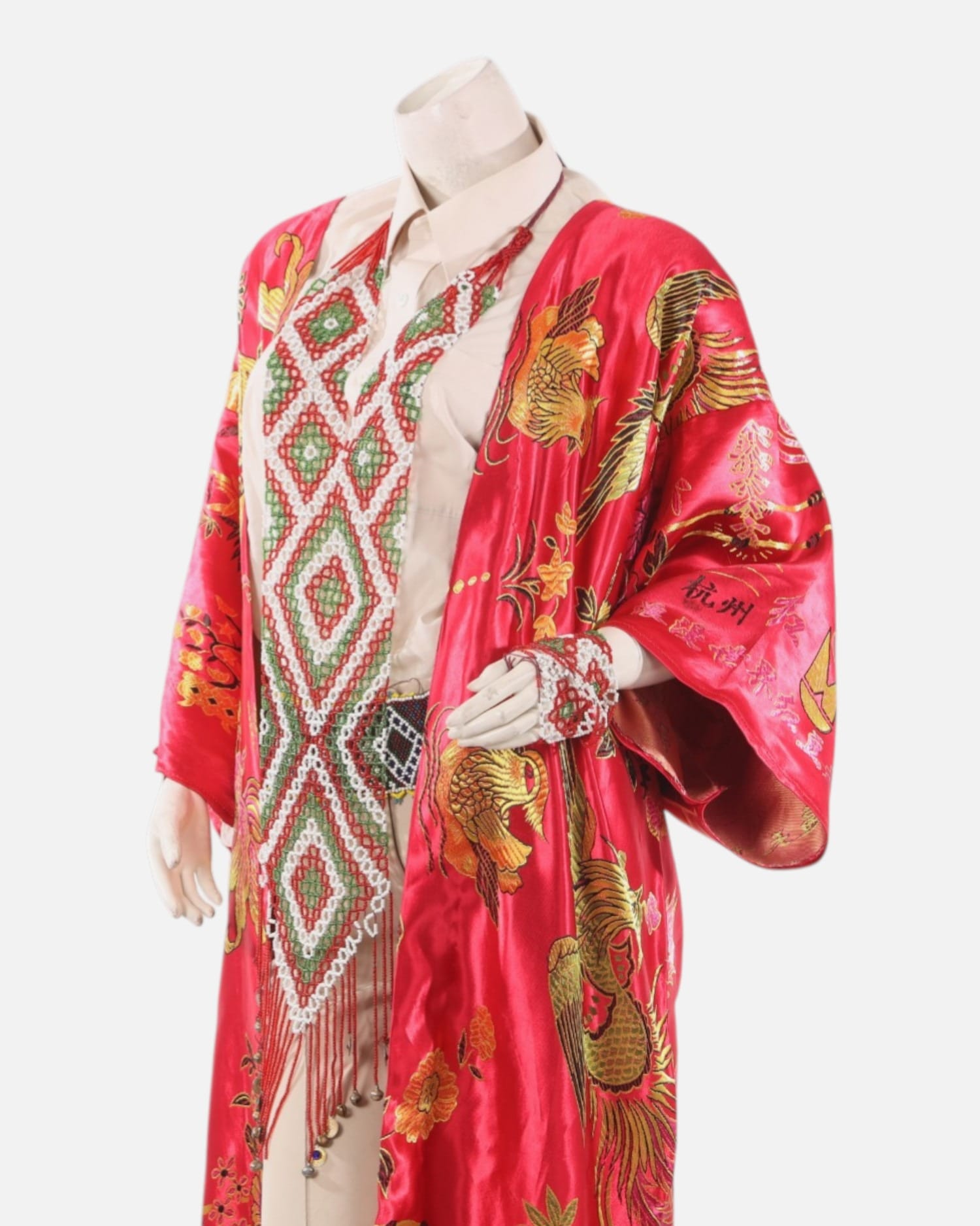 Red Silk Tajik Chapan – Handmade Central Asian Cultural Coat