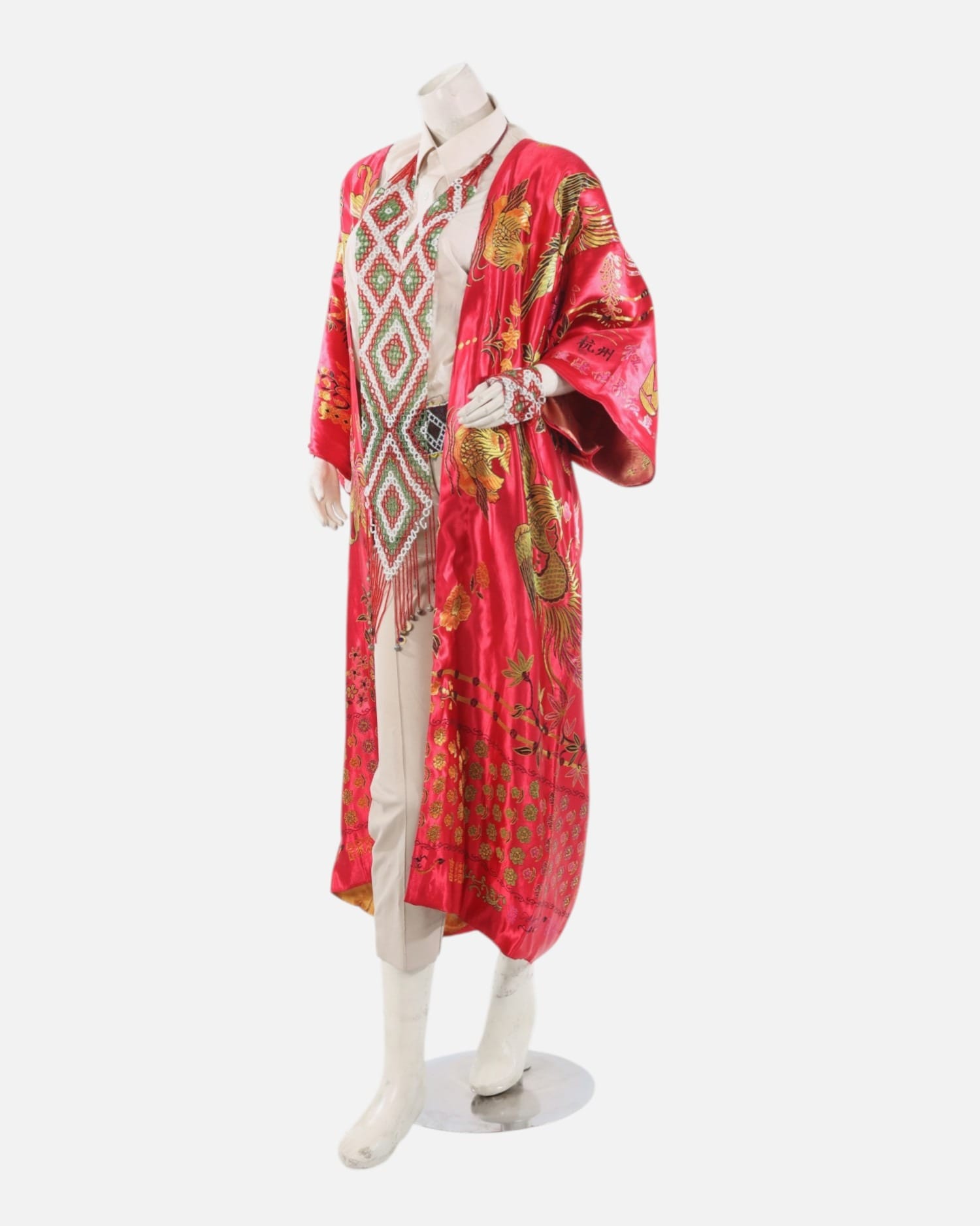 Red Silk Tajik Chapan – Handmade Central Asian Cultural Coat