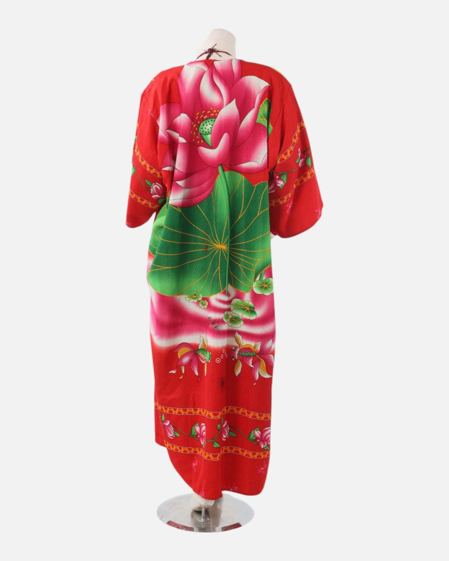 Red Tajik Floral Chapan Robe – Traditional Central Asian Silk Kimono Coat, Cultural Festival Jacket for Women