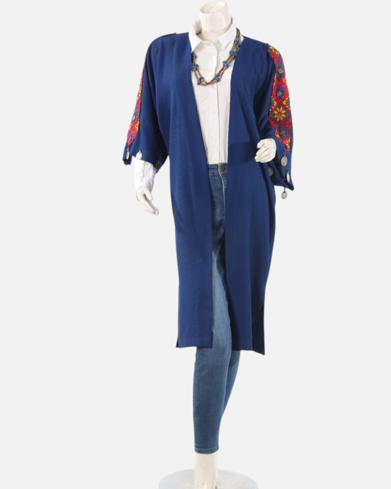 Blue Afghan Embroidered Lajward Coat – Handmade Traditional Long Jacket