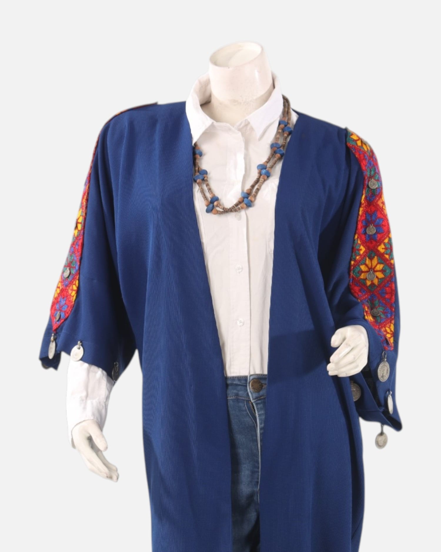 Blue Afghan Embroidered Lajward Coat – Handmade Traditional Long Jacket