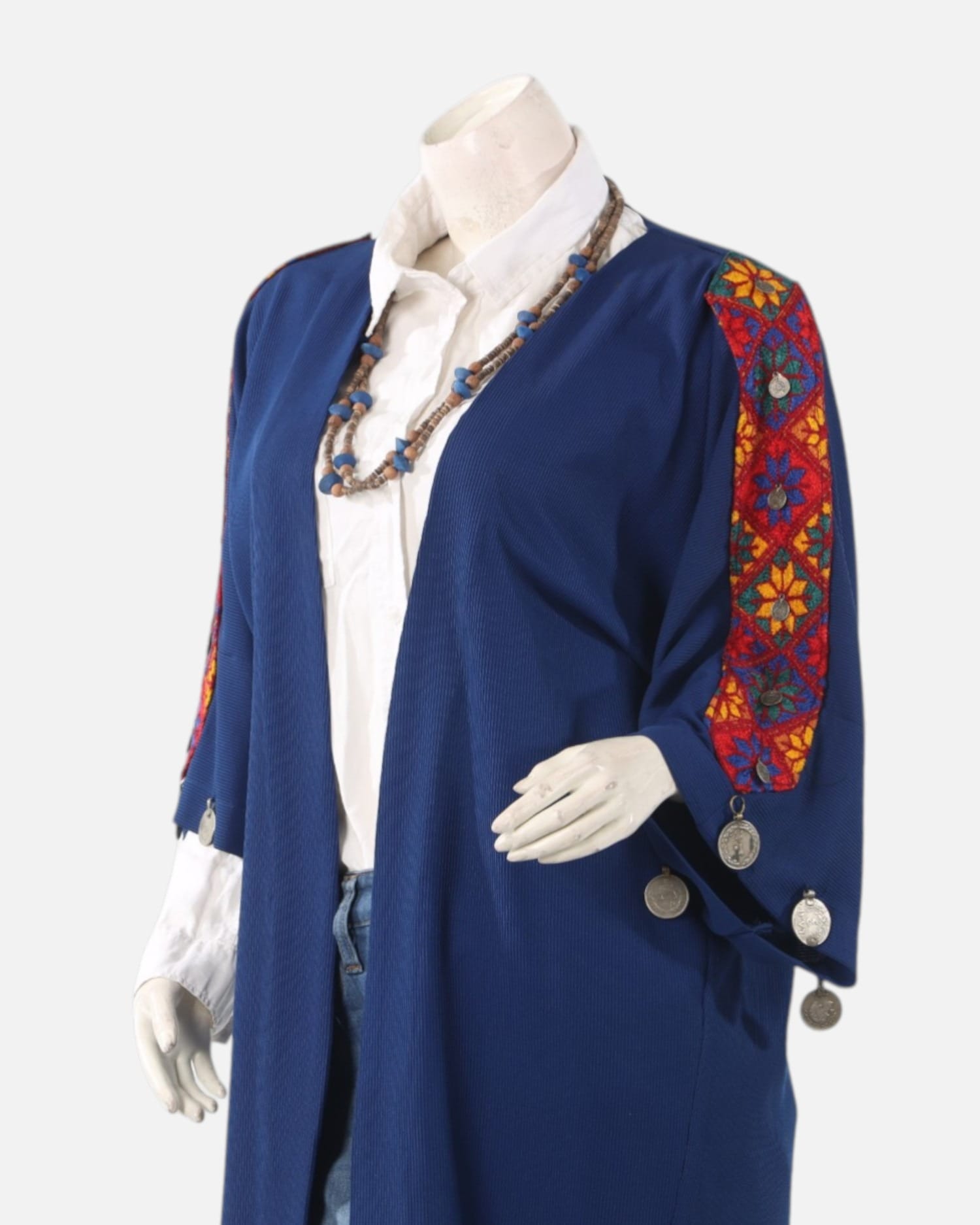 Blue Afghan Embroidered Lajward Coat – Handmade Traditional Long Jacket