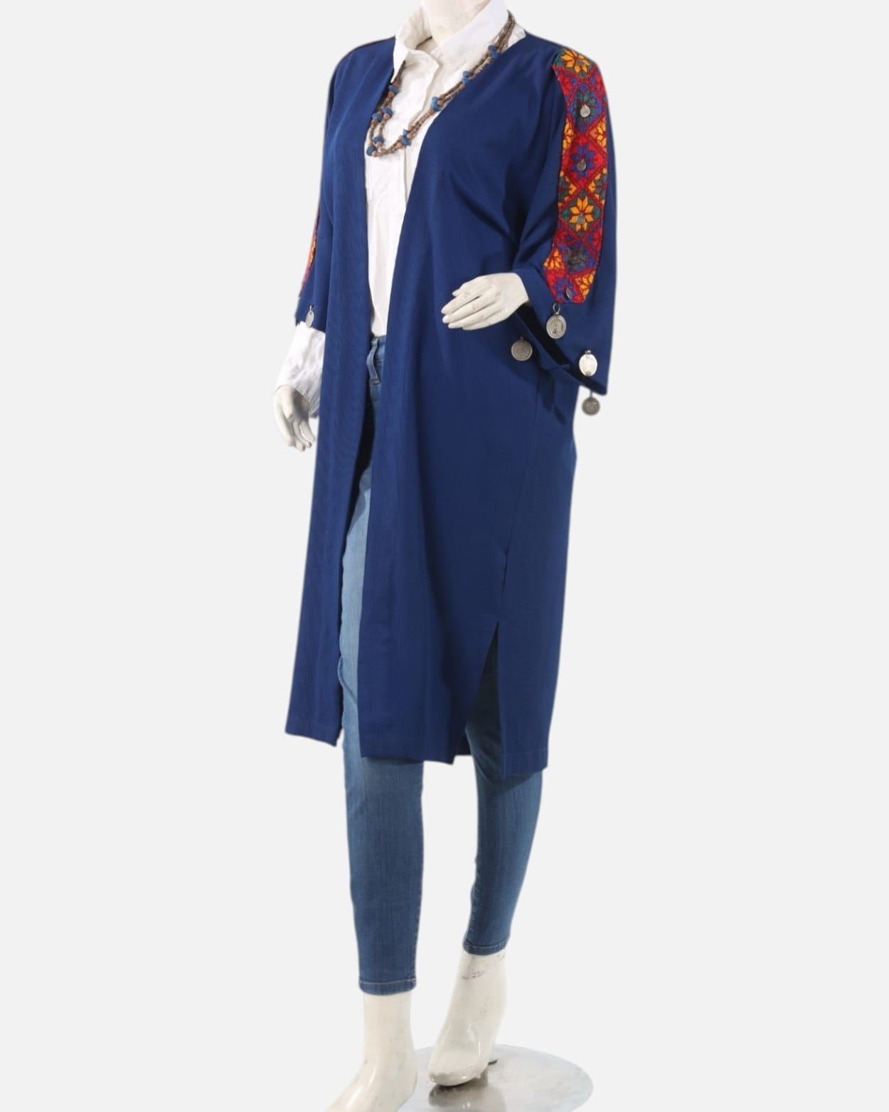 Blue Afghan Embroidered Lajward Coat – Handmade Traditional Long Jacket