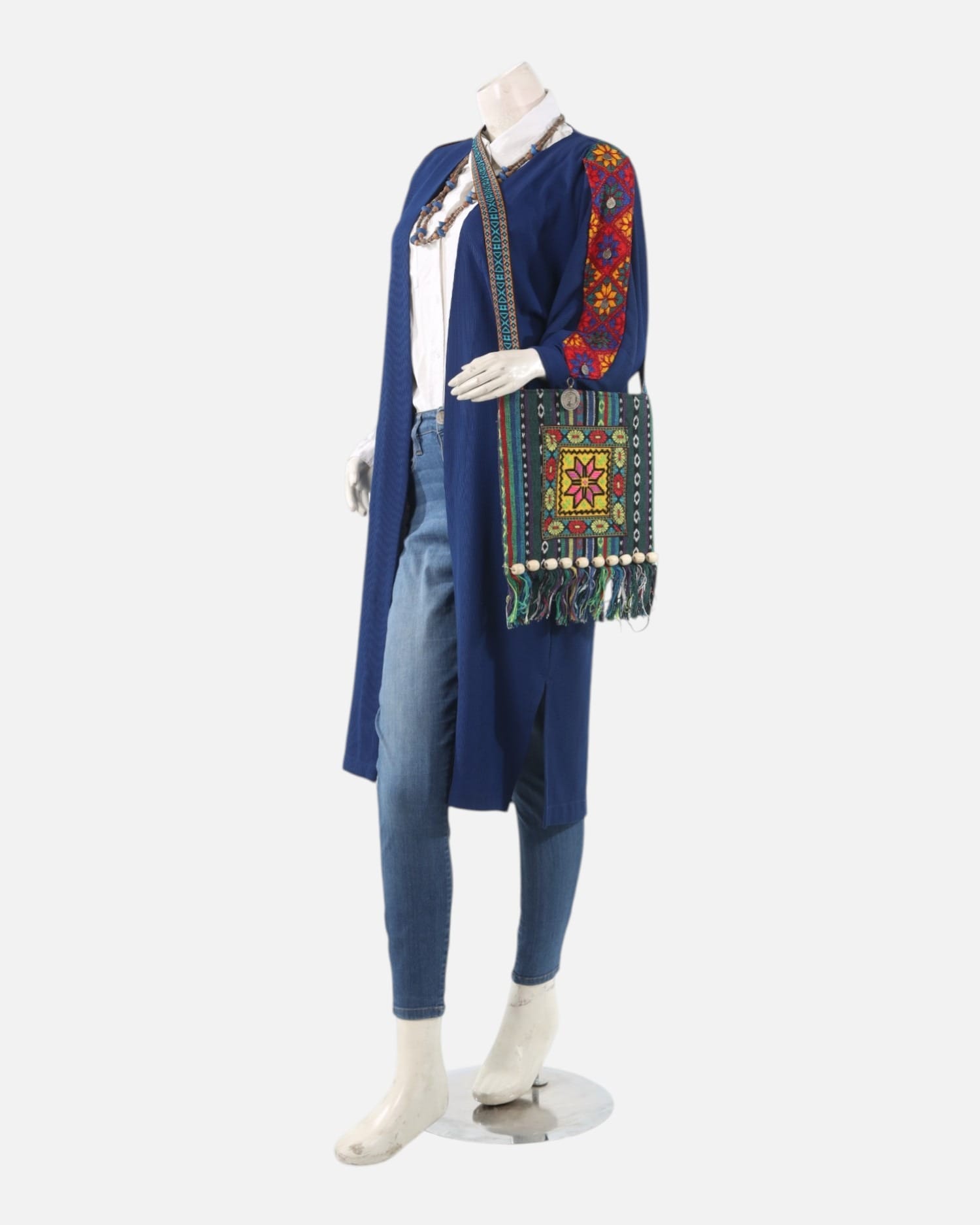 Blue Afghan Embroidered Lajward Coat – Handmade Traditional Long Jacket
