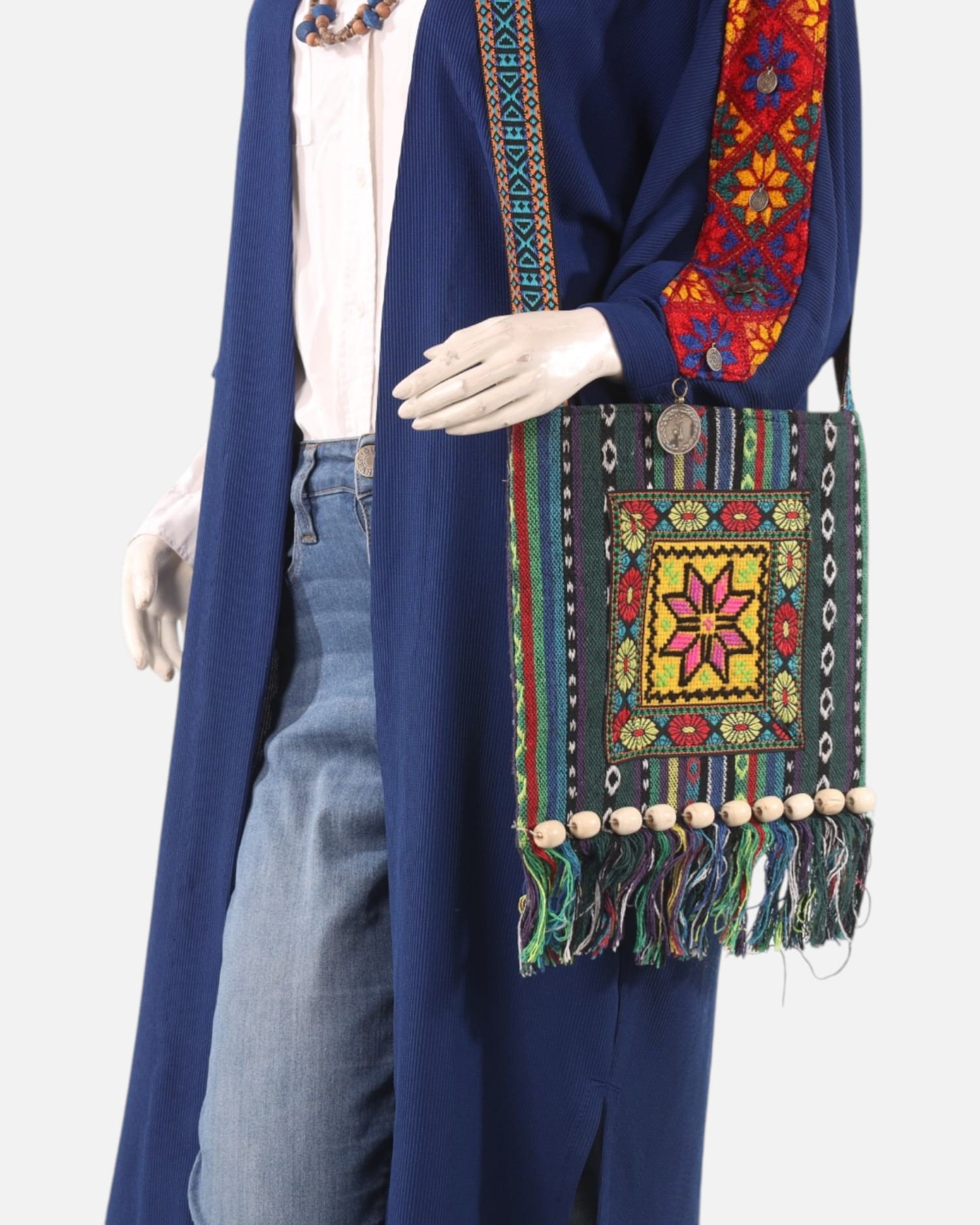 Blue Afghan Embroidered Lajward Coat – Handmade Traditional Long Jacket