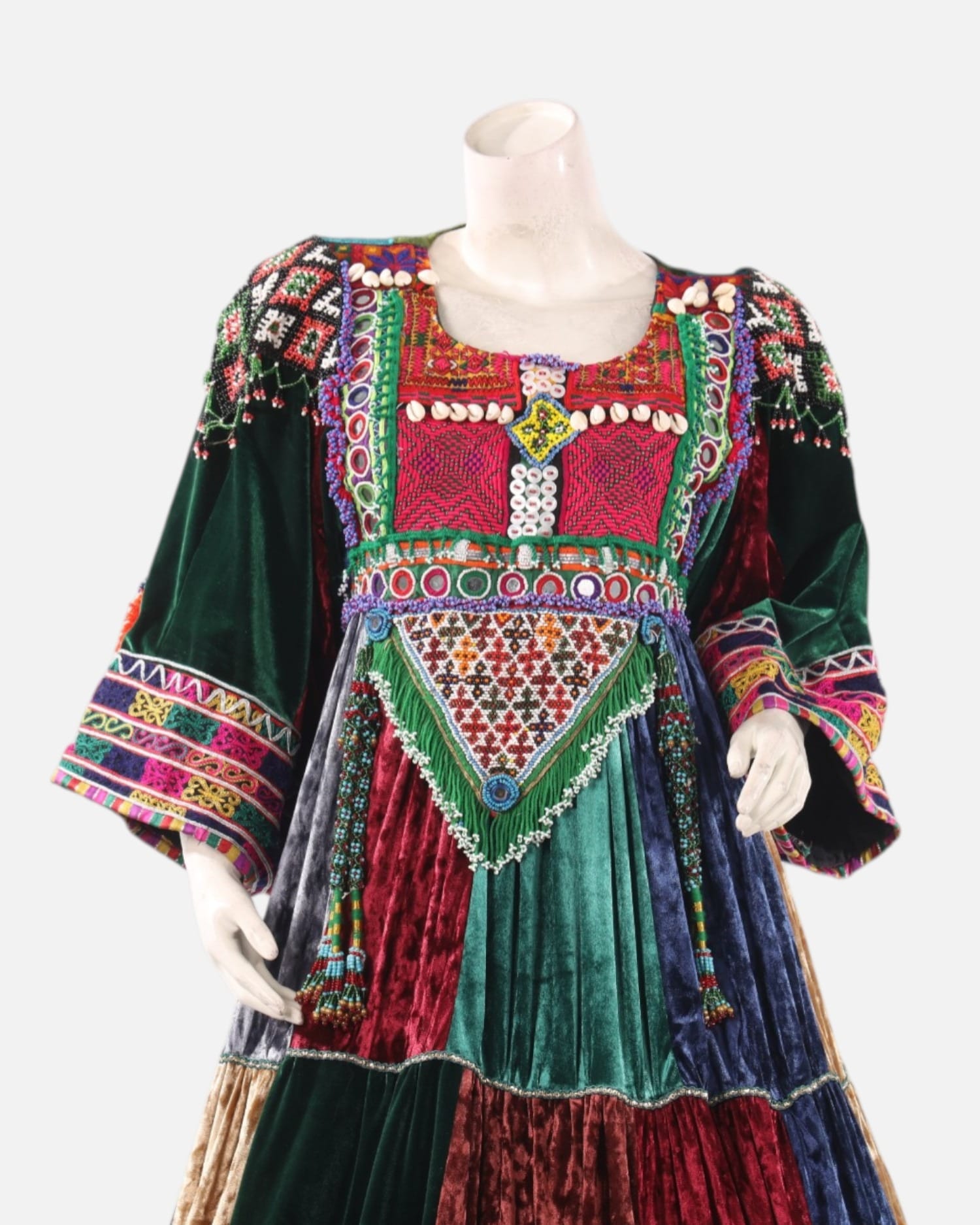 Multicolor Afghan Velvet Patchwork Dress – Traditional Handmade Afghan Cultural Festival Gown