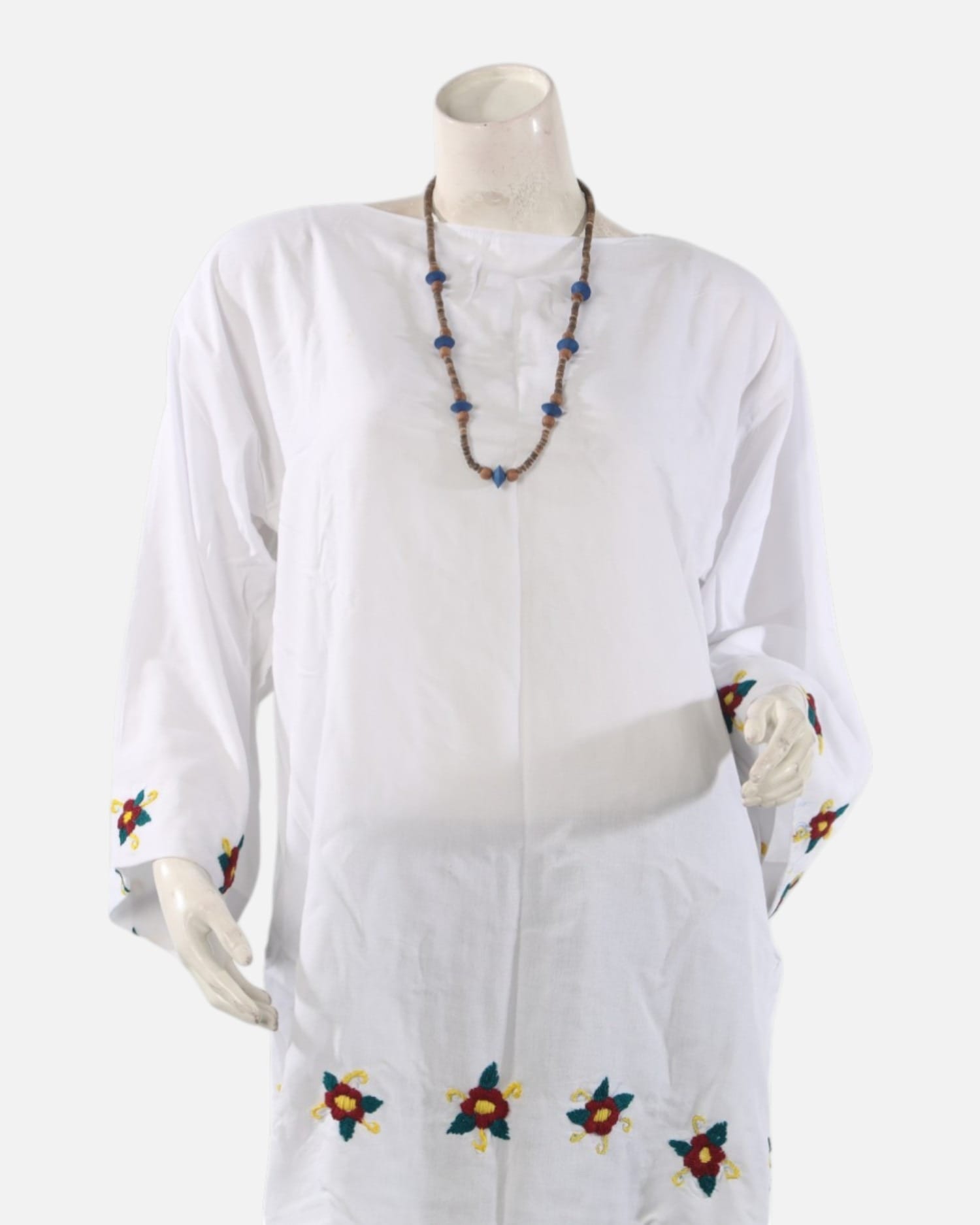 White Afghan  Tunic & Handmade Embroidered Canvas Tote Bag