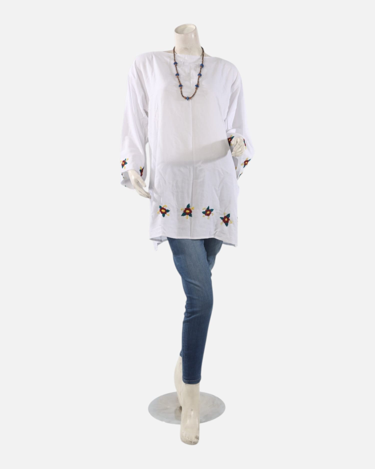 White Afghan  Tunic & Handmade Embroidered Canvas Tote Bag