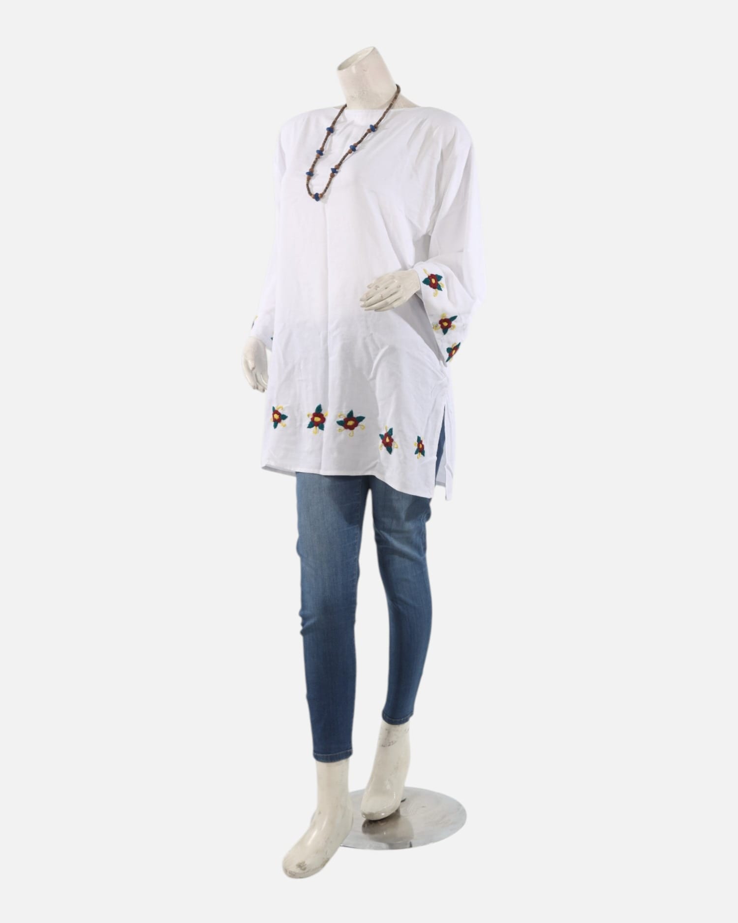 White Afghan  Tunic & Handmade Embroidered Canvas Tote Bag