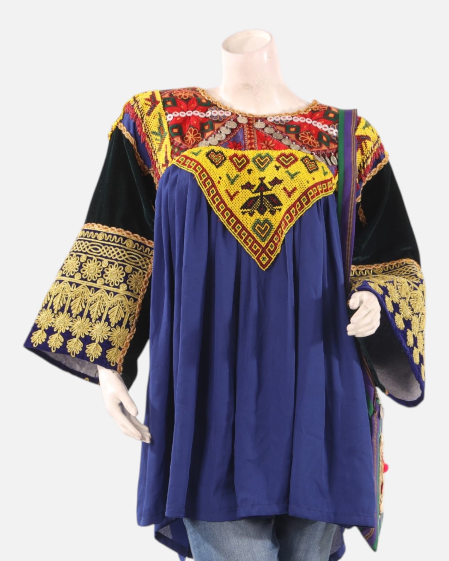 Royal Blue Afghan Gand Embroidered Tunic – Traditional Fabric Women Top