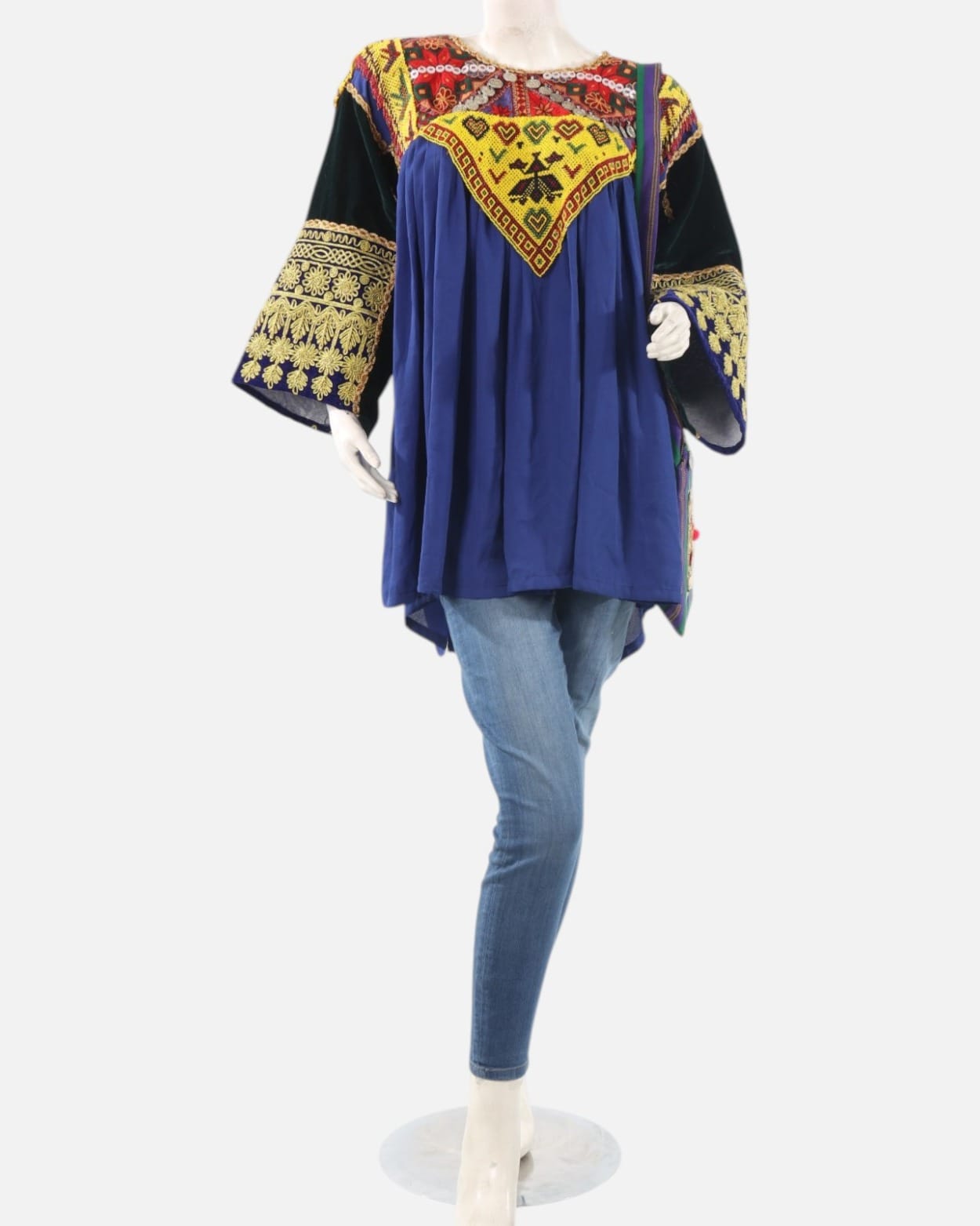Royal Blue Afghan Gand Embroidered Tunic – Traditional Fabric Women Top
