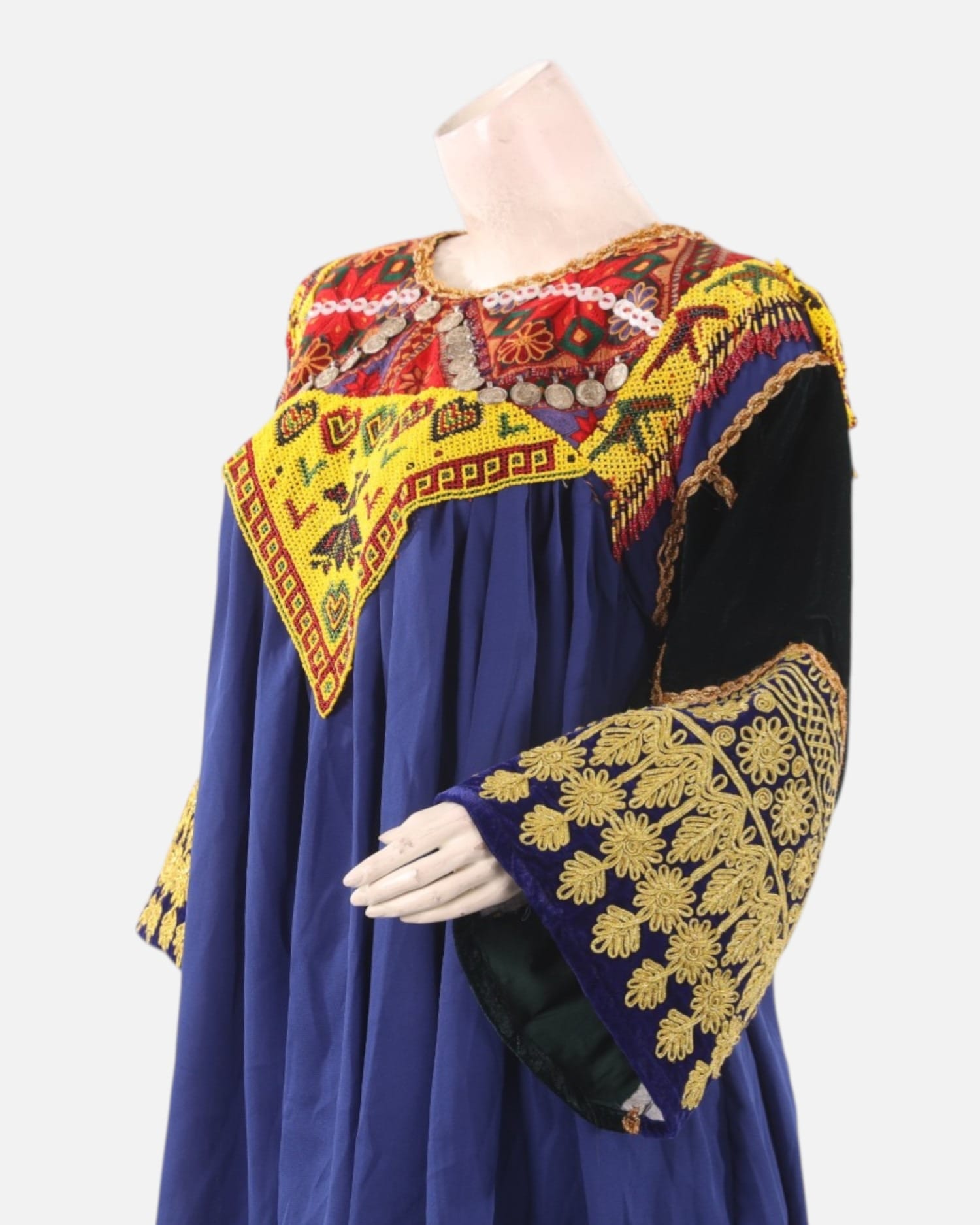 Royal Blue Afghan Gand Embroidered Tunic – Traditional Fabric Women Top