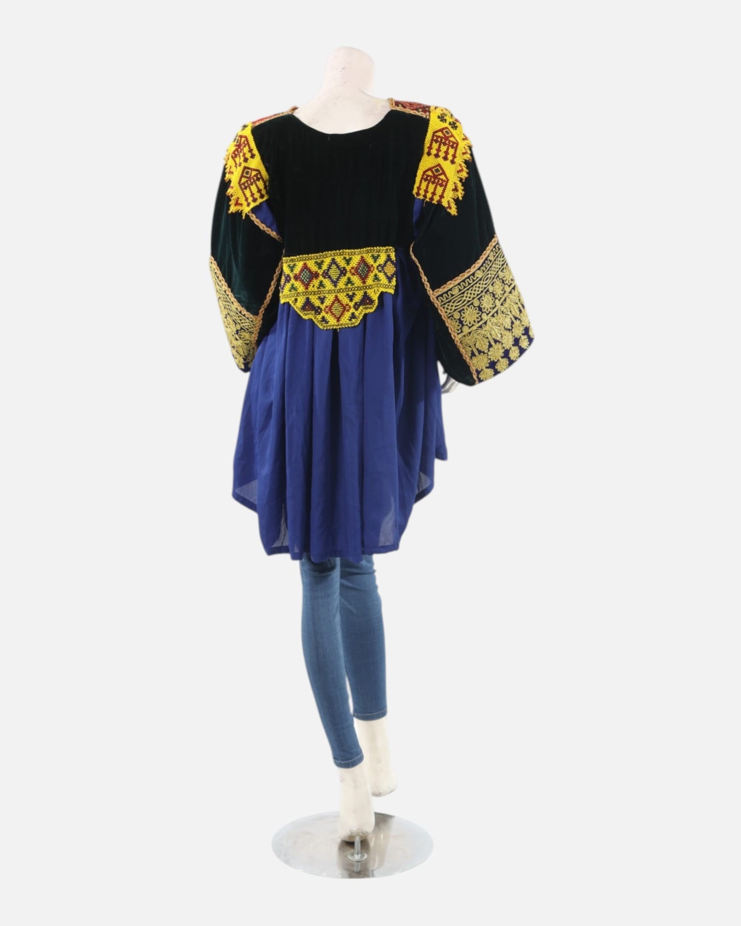 Royal Blue Afghan Gand Embroidered Tunic – Traditional Fabric Women Top
