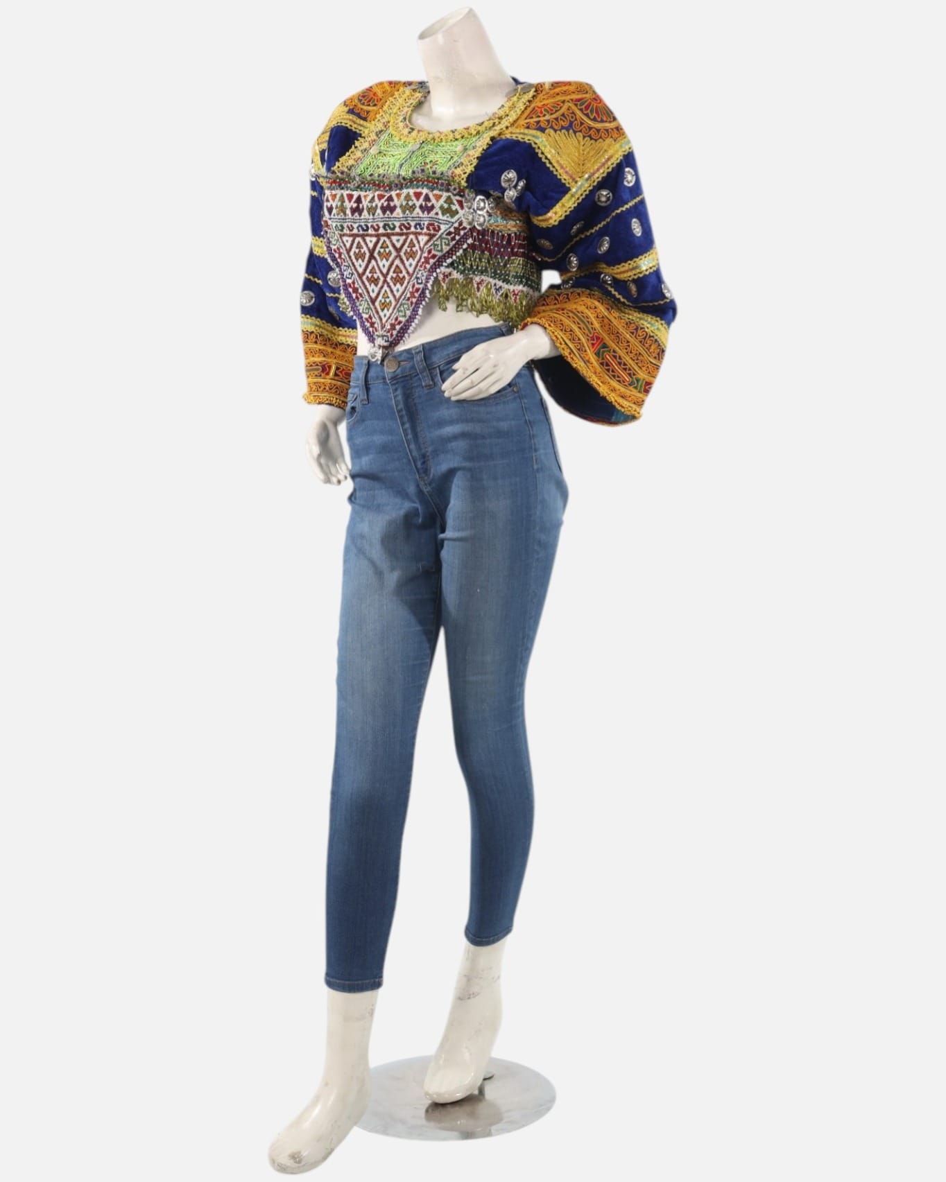Blue Velvet Gand Embroidered Crop Top – Traditional Afghan Handmade Blouse