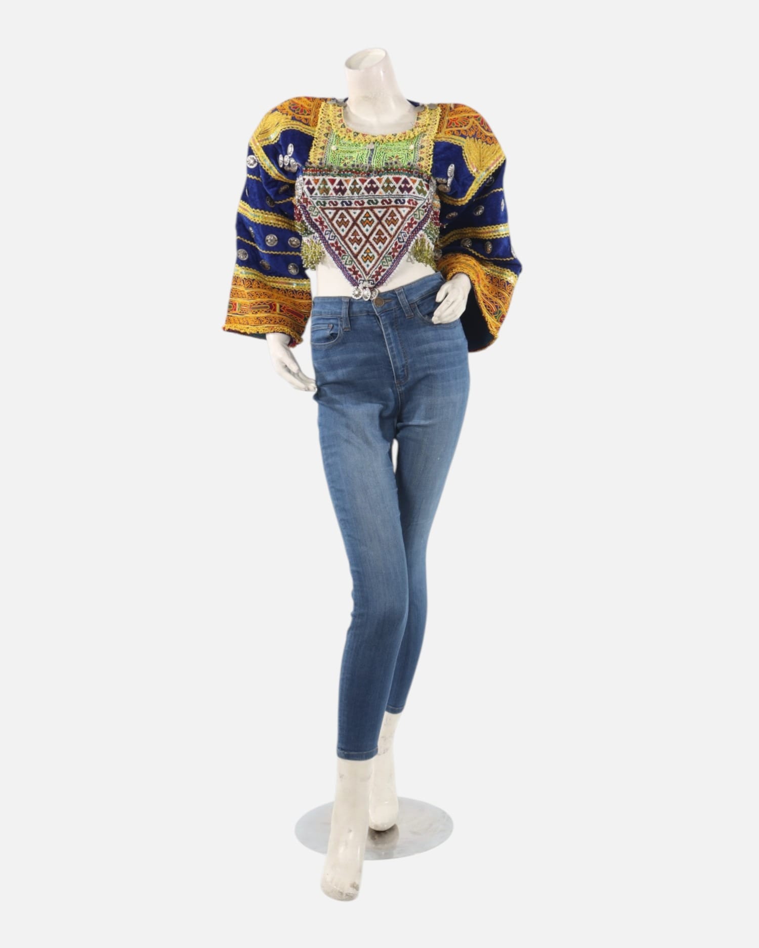 Blue Velvet Gand Embroidered Crop Top – Traditional Afghan Handmade Blouse