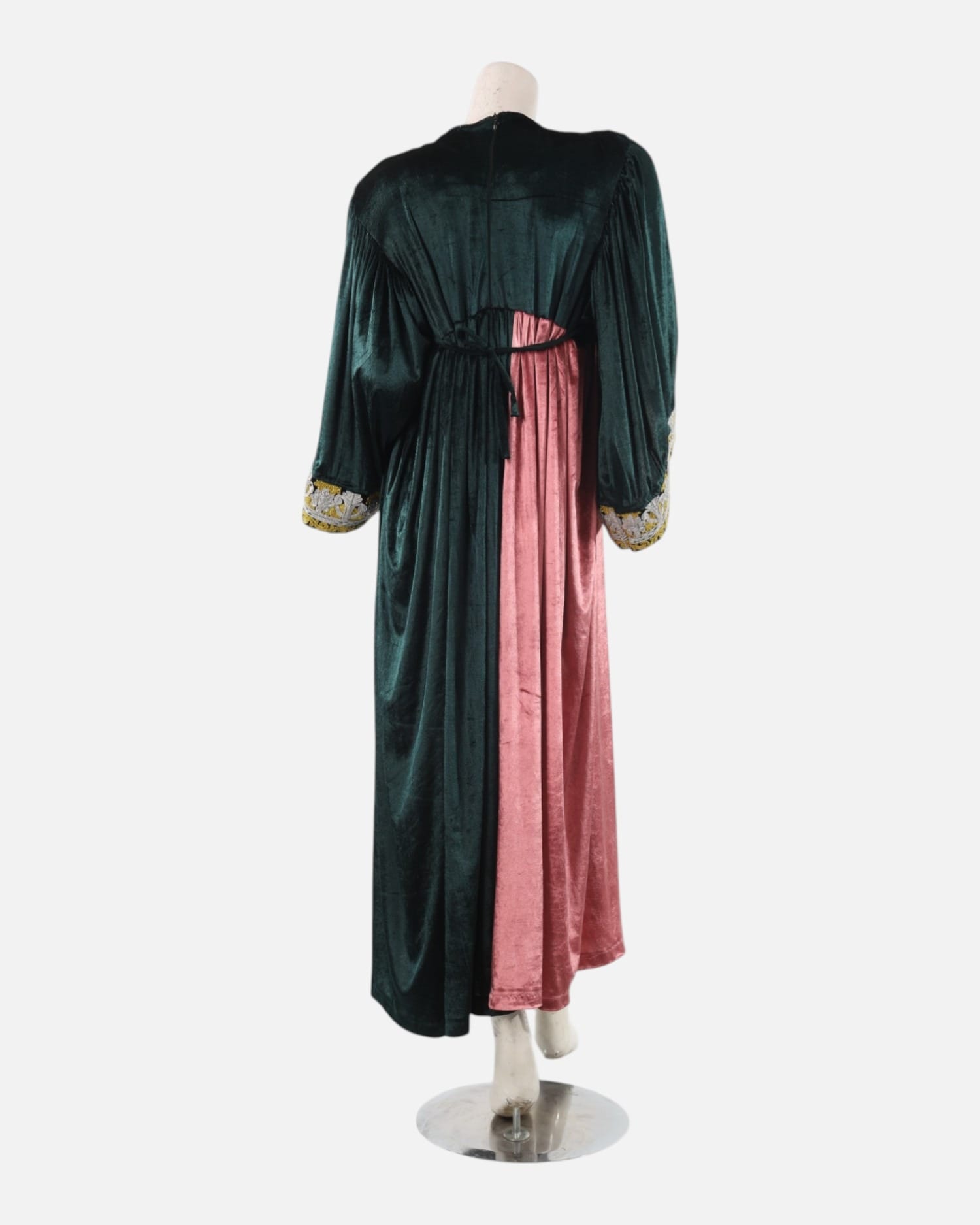 Emerald Green & Rose Pink Afghan Gand Velvet Dress with Traditional Morah Embroidery