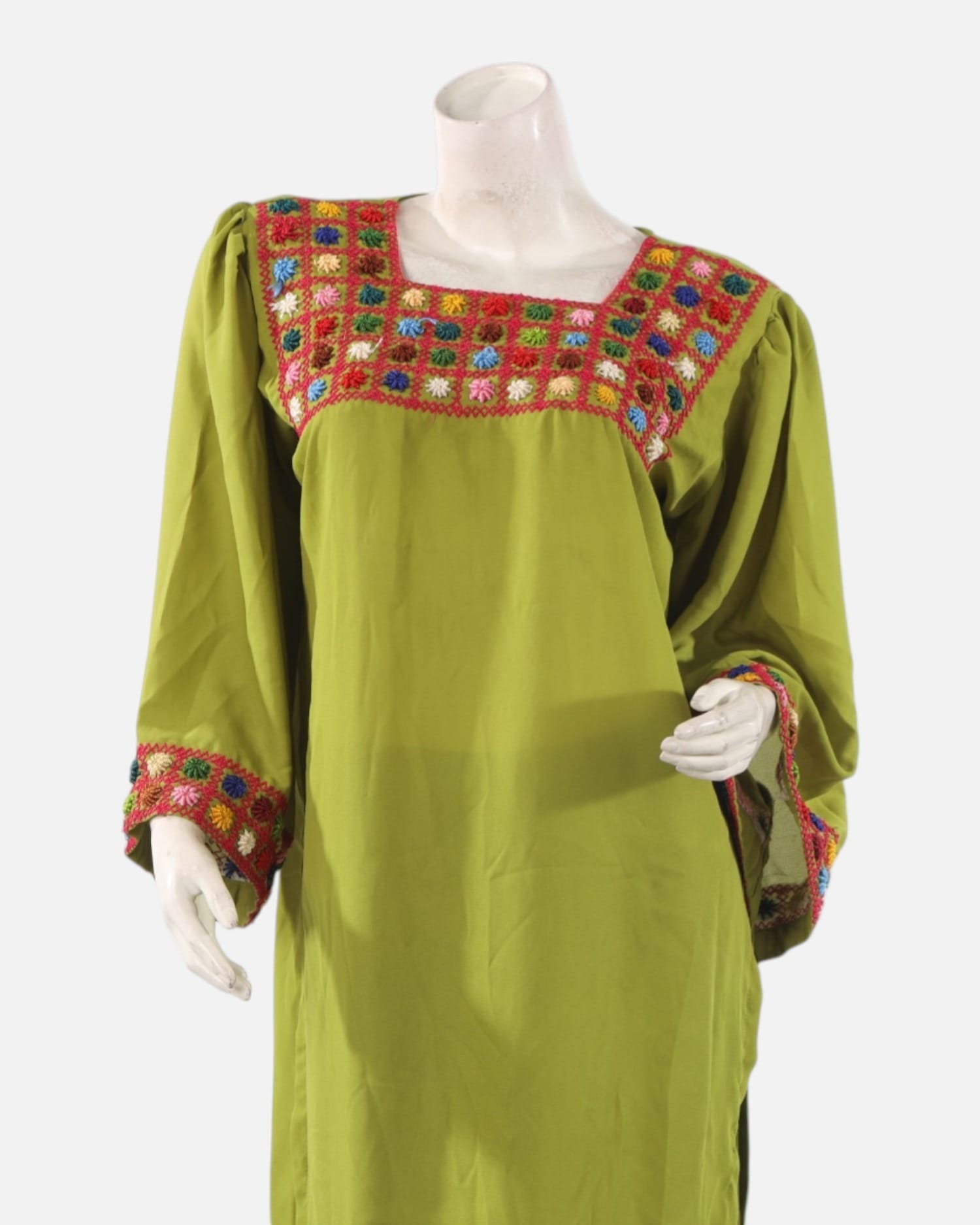 Punjabi Dress – Pistachio Green Traditional Embroidered Afghan Cultural Dress for Women