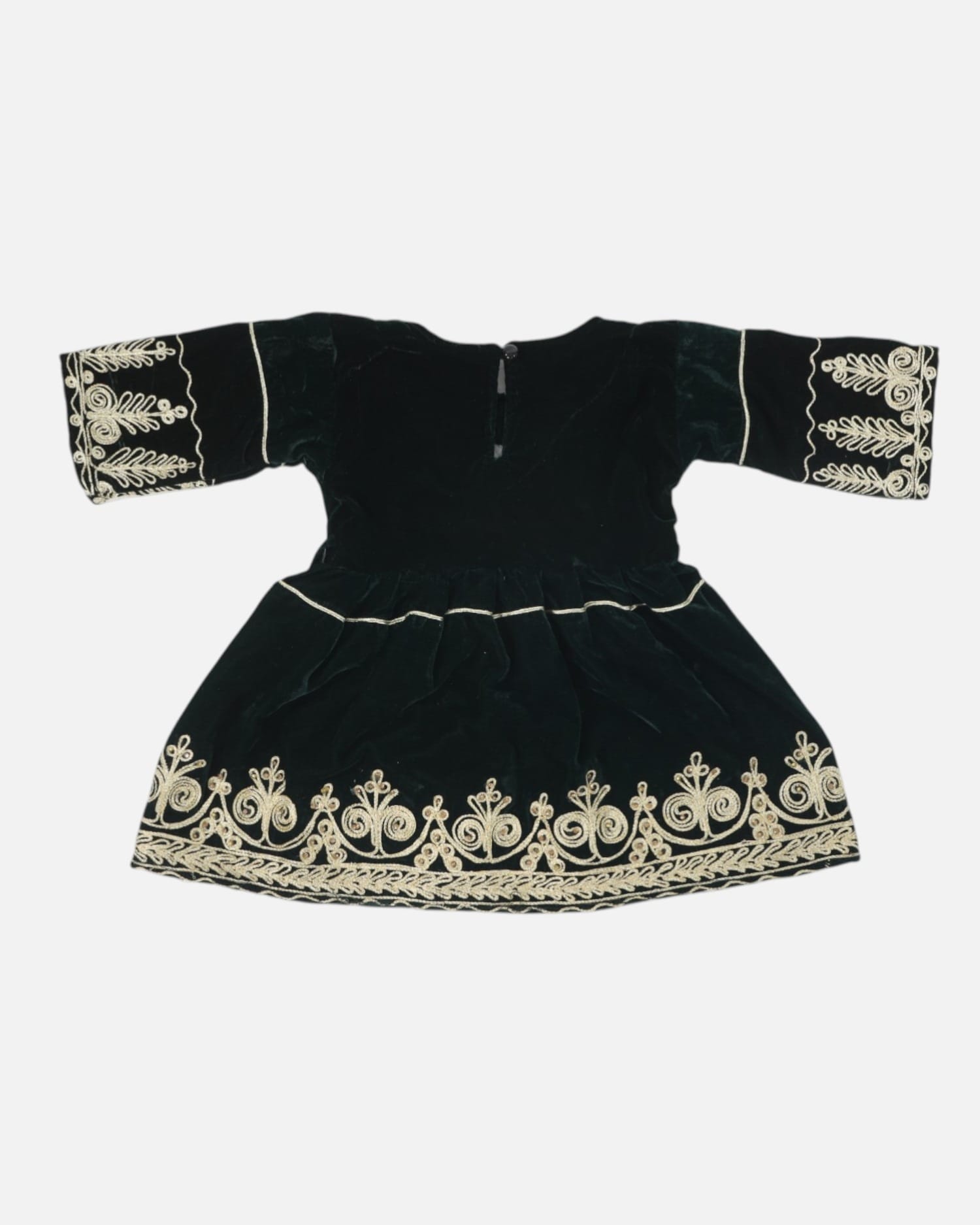 Kids  Embroidered Velvet Dress – Dark Green