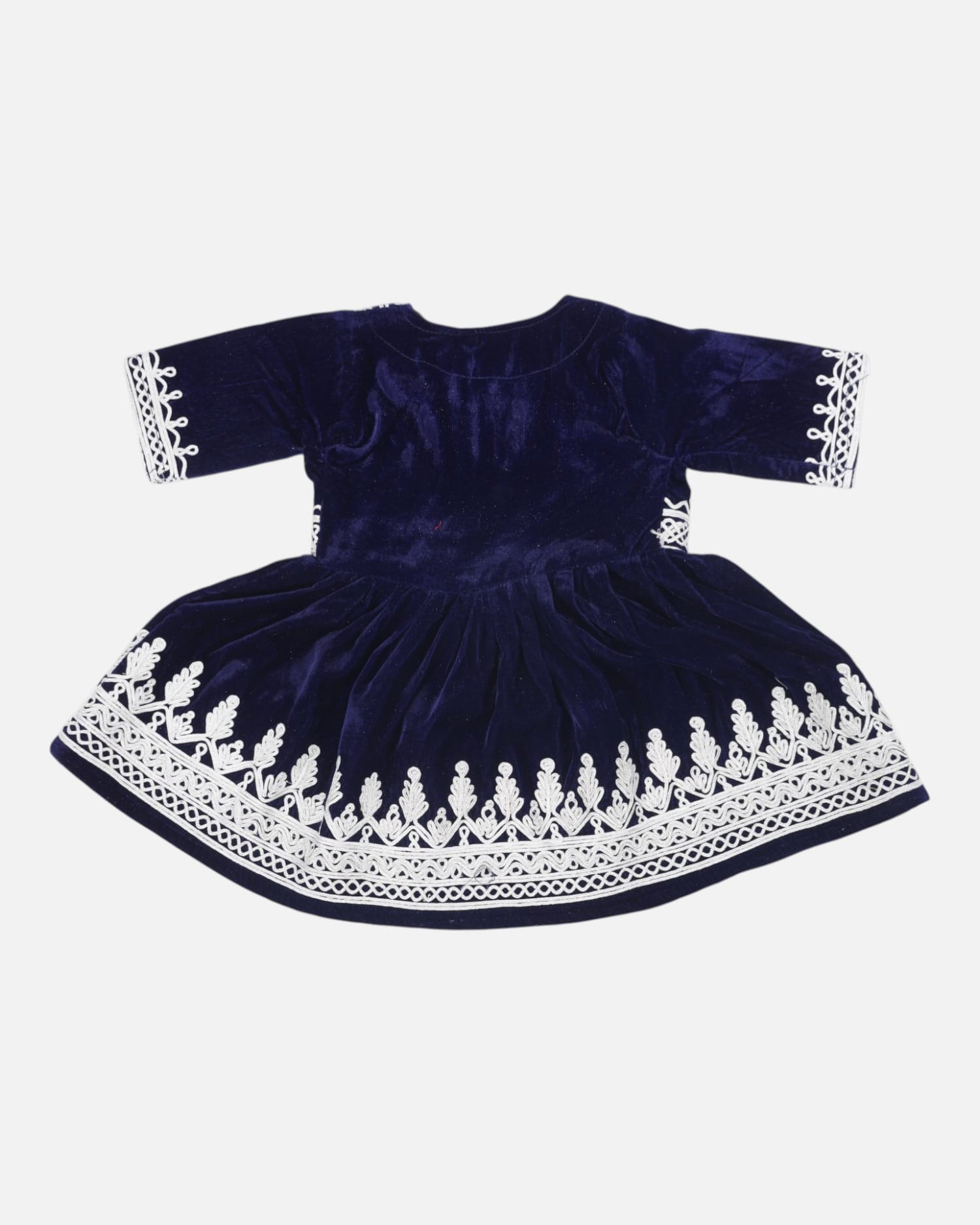 Afghan Kids Velvet Embroidered Dress with White Pants – Navy Blue Traditional Outfit