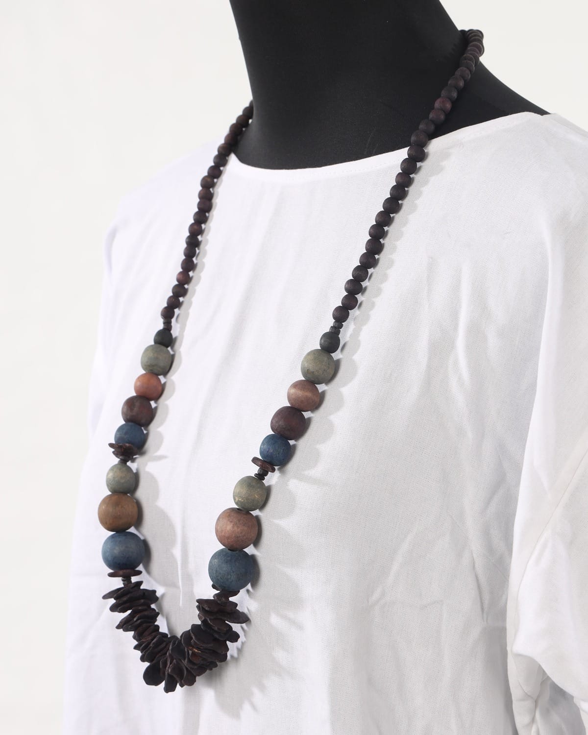 Wooden Bead Necklace – Natural Multi-Color Artisan Statement Jewelry