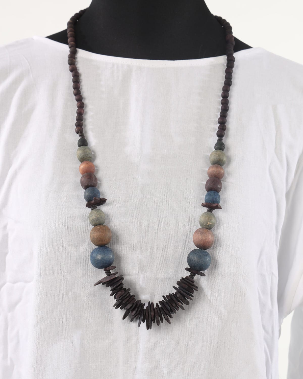 Wooden Bead Necklace – Natural Multi-Color Artisan Statement Jewelry