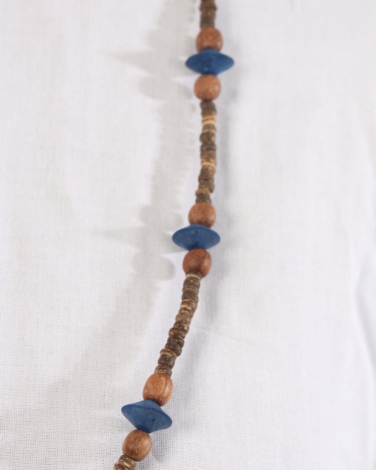 Handcrafted Wooden Necklace with Blue Accent Beads – Natural Style Jewelry