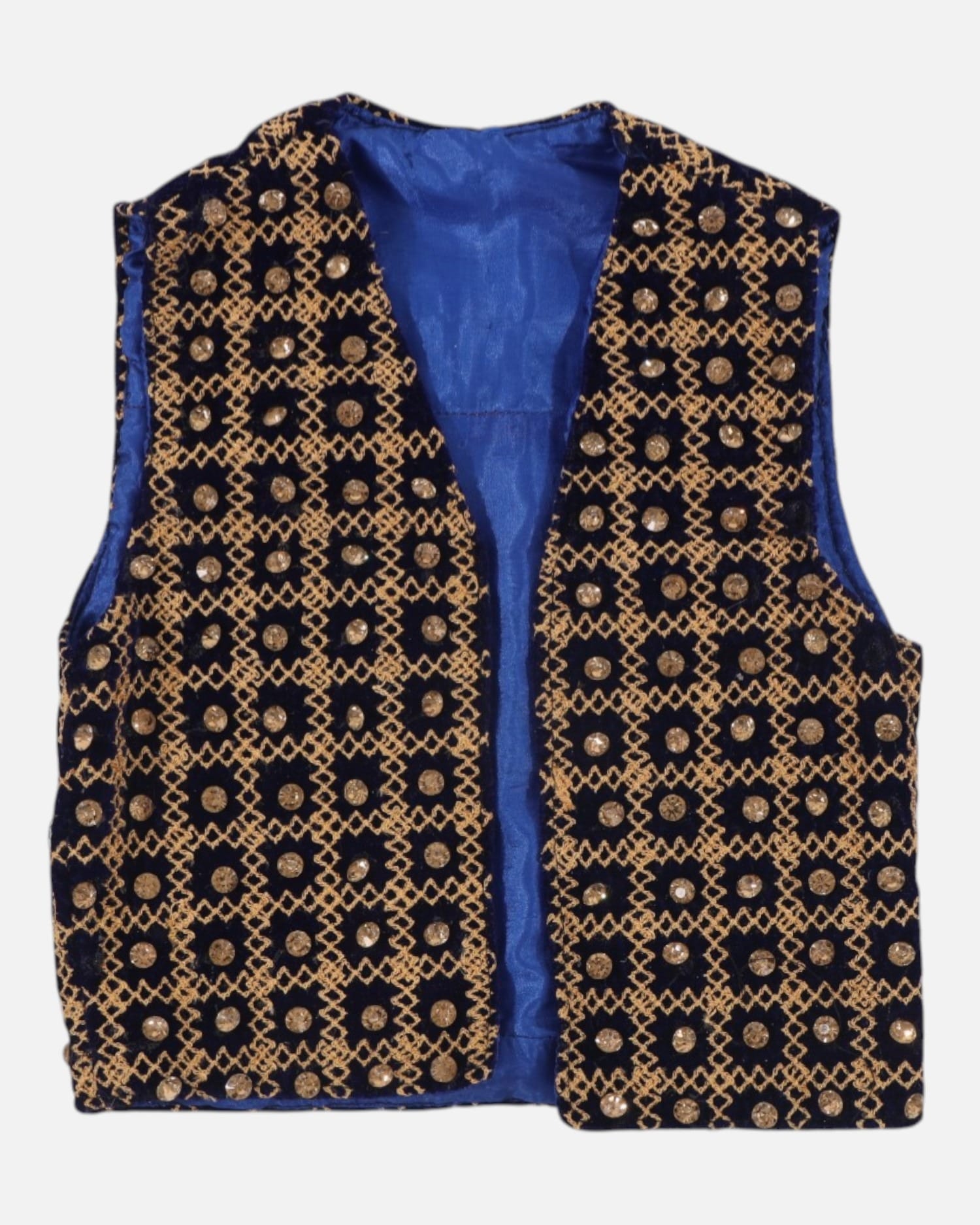 Waistcoat Velvet Embroidered Vest – Navy Blue Traditional Yakhak Design