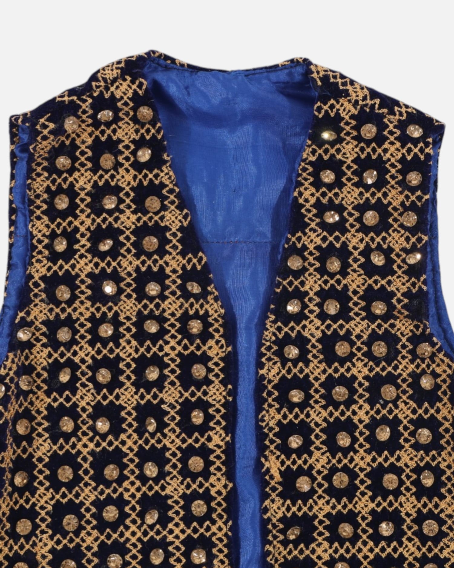 Waistcoat Velvet Embroidered Vest – Navy Blue Traditional Yakhak Design