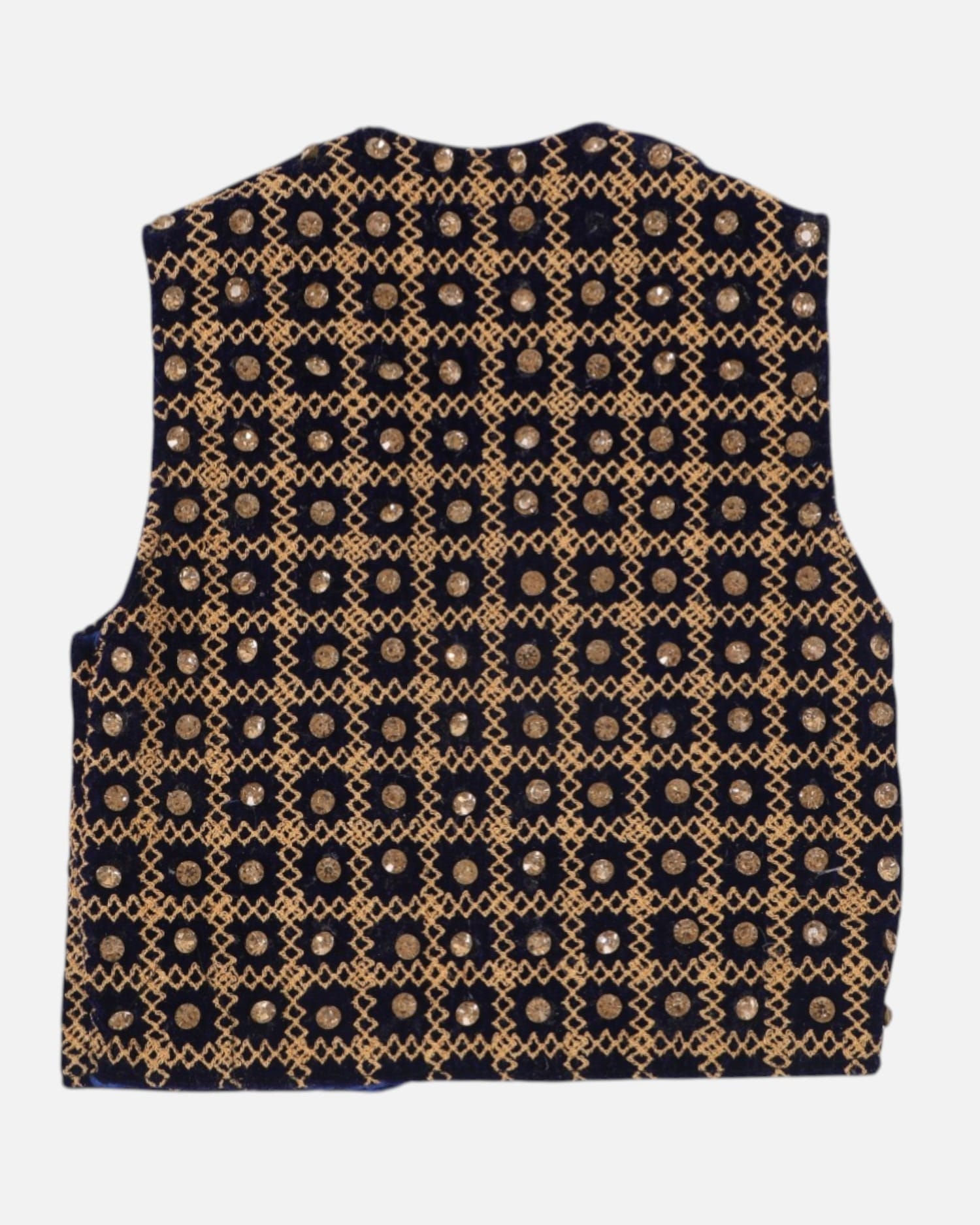 Waistcoat Velvet Embroidered Vest – Navy Blue Traditional Yakhak Design